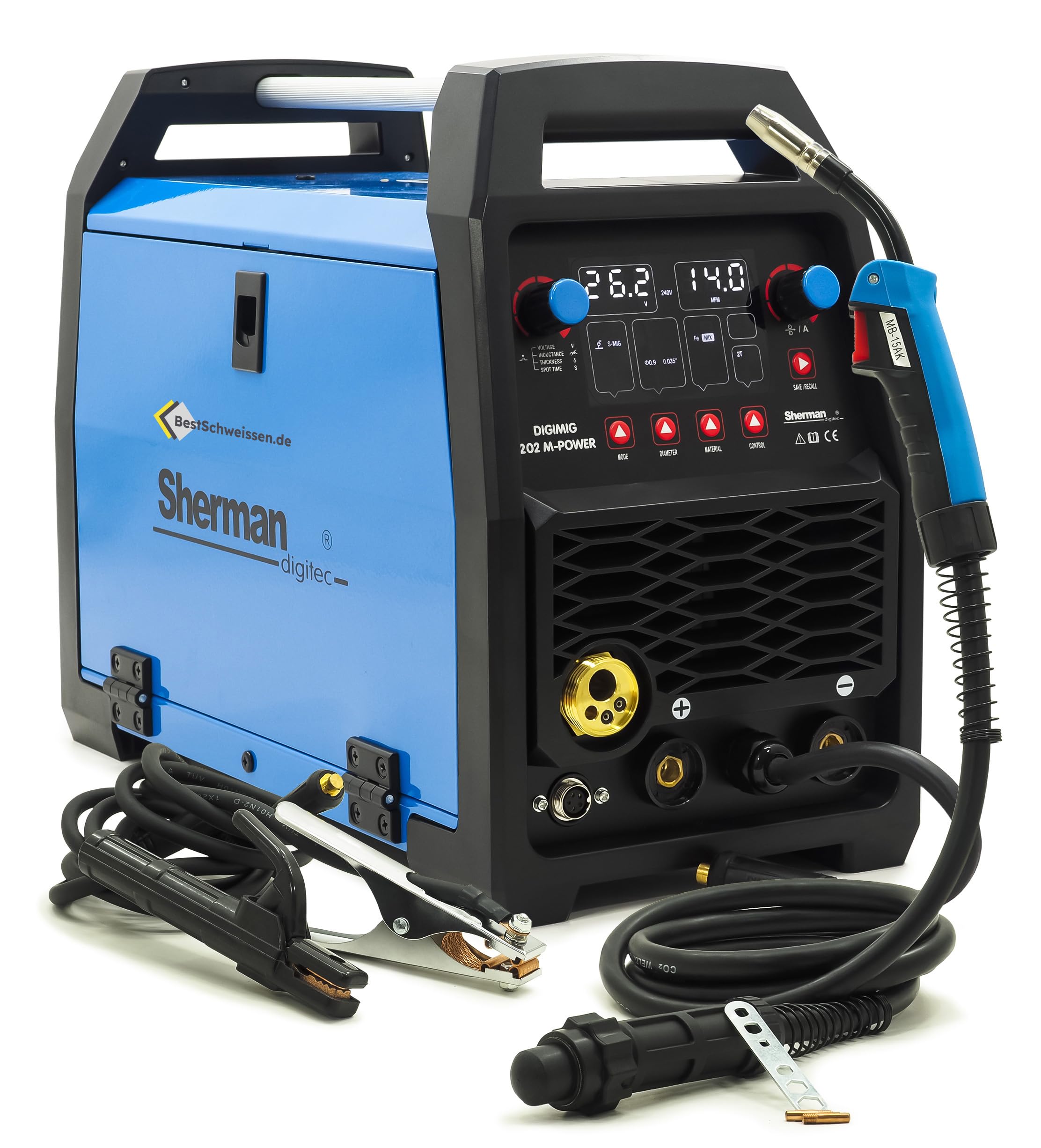 Sherman DIGIMIG 202 M-Power - Soldadora sinérgica MIG/MAG con 200 A para soldadura segura y precisa: Inverter técnica para acero, aluminio y más Bestschweissen.de