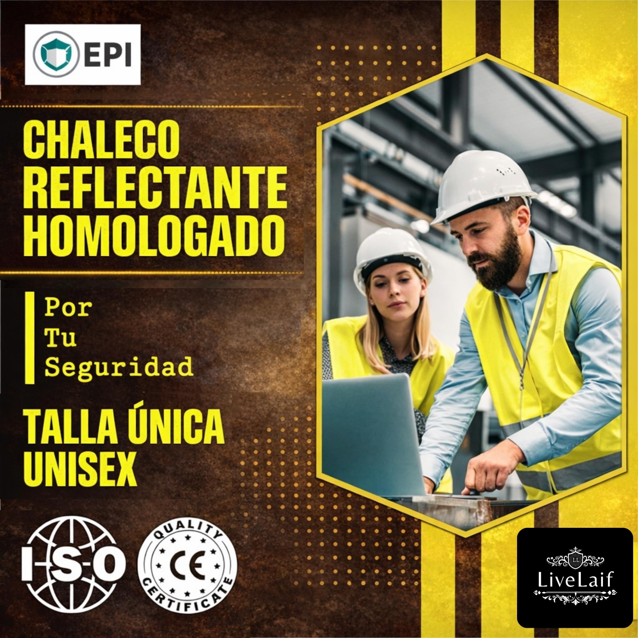 LiveLaif Pack 2 Chaleco Reflectante Homologado DGT ISO 20471 + 2 Fundas Grandes | Chaleco Trabajo Alta Visibilidad Amarillo | para Coche, Moto, Obra y Emergencias | Talla Única Unisex — view 7
