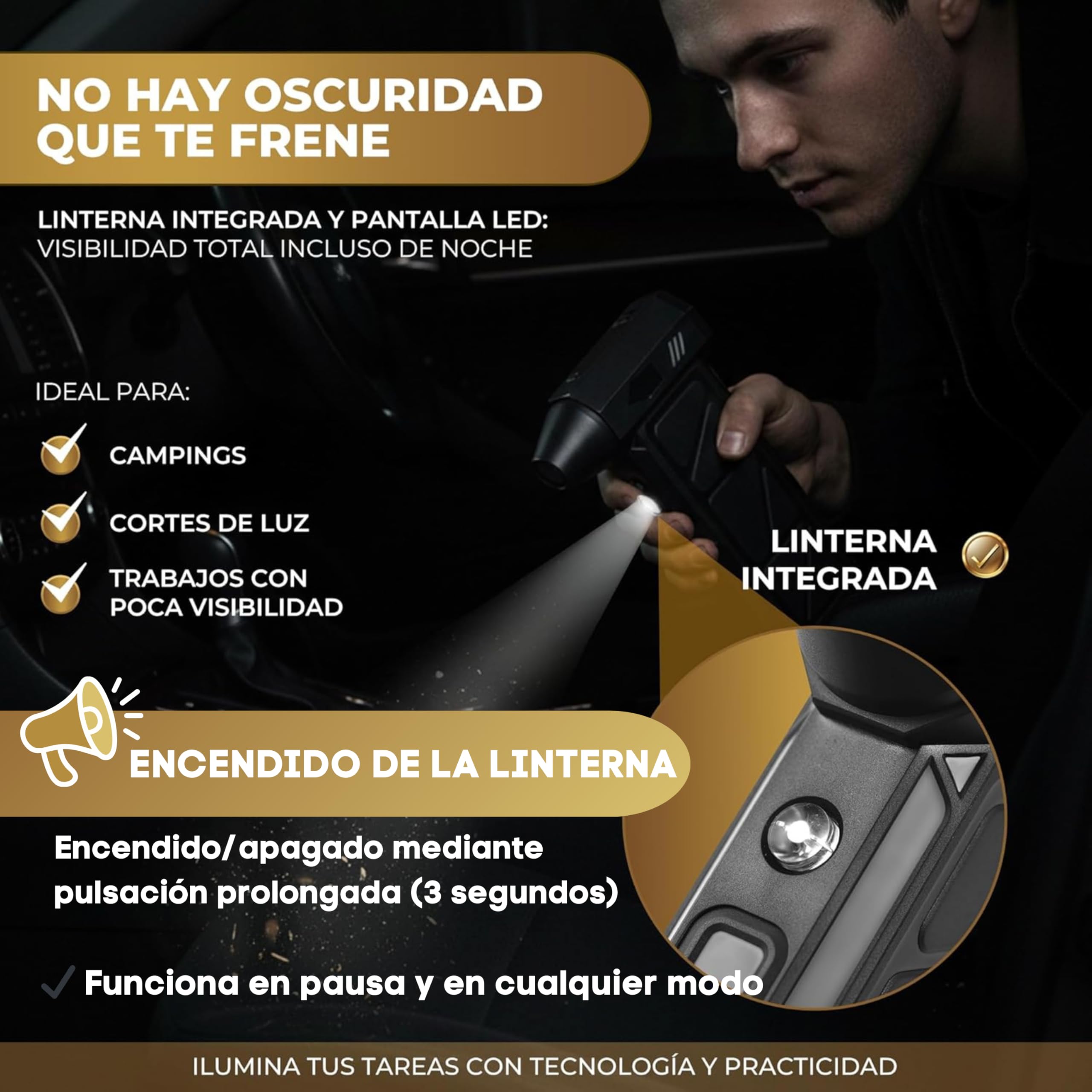Super Pro Soplador De Aire Potente y Aspirador Mano 2 en 1, Pistola Aire Comprimido, 130000 RPM, Plumero de Aire Eléctrico con Bateria 4000 mAh, Soplador de Aire con Luz LED para PC, Limpieza Coche