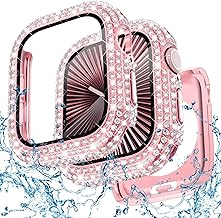 WINGLE 2-in-1 Waterproof Case for Apple Watch Series 11 10 42mm Screen Protector Case, Full Bling Diamond Protective Face Cover Apple Watch 11 10 42 mm Crystal Rhinestone Bumper iWatch Women, Pink