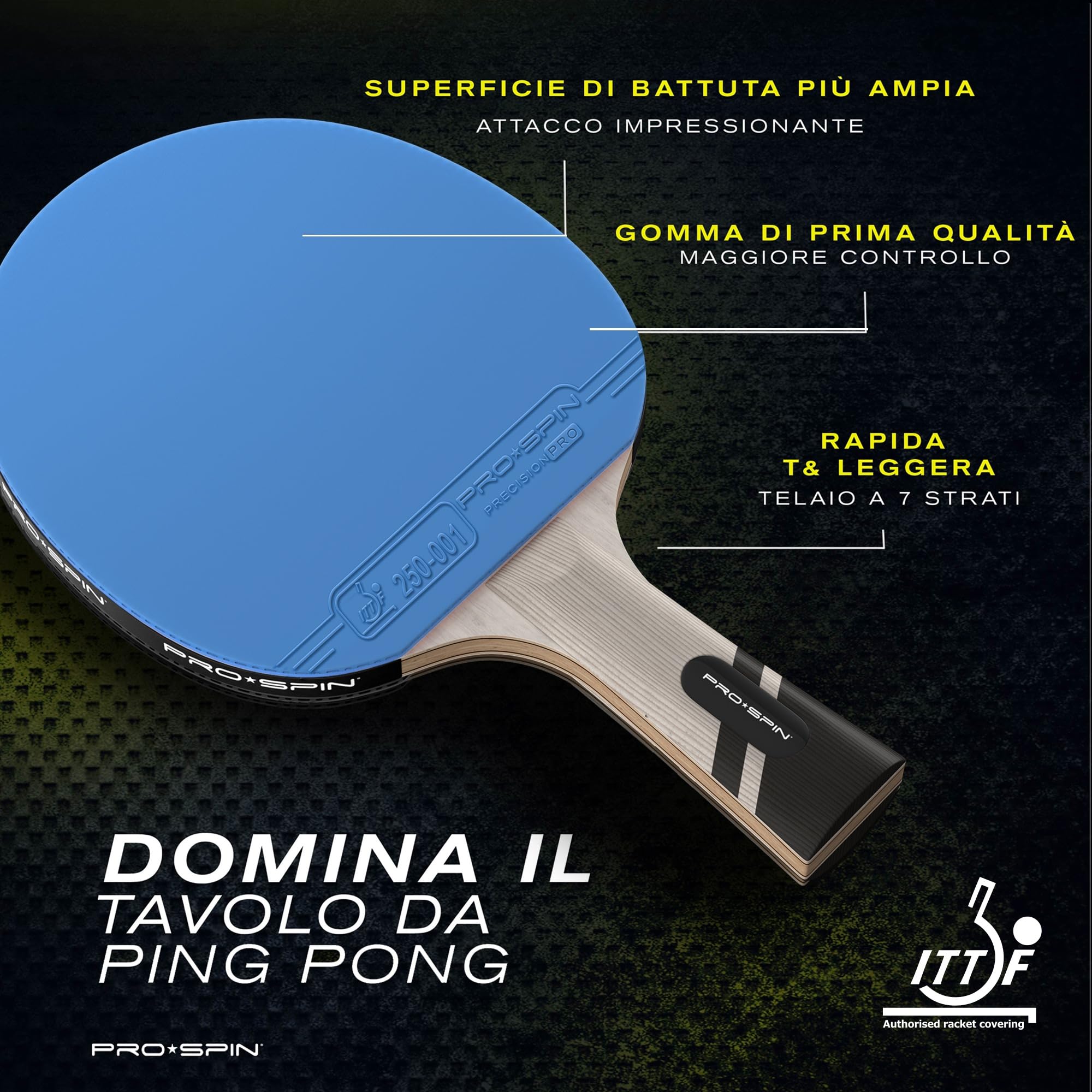 PRO-SPIN Racchetta da Ping Pong – Omologata ITTF in Fibra di Carbonio | Serie Elite a 7 Strati, Gomma Premium, Spugna da 2 mm e Custodia Protettiva