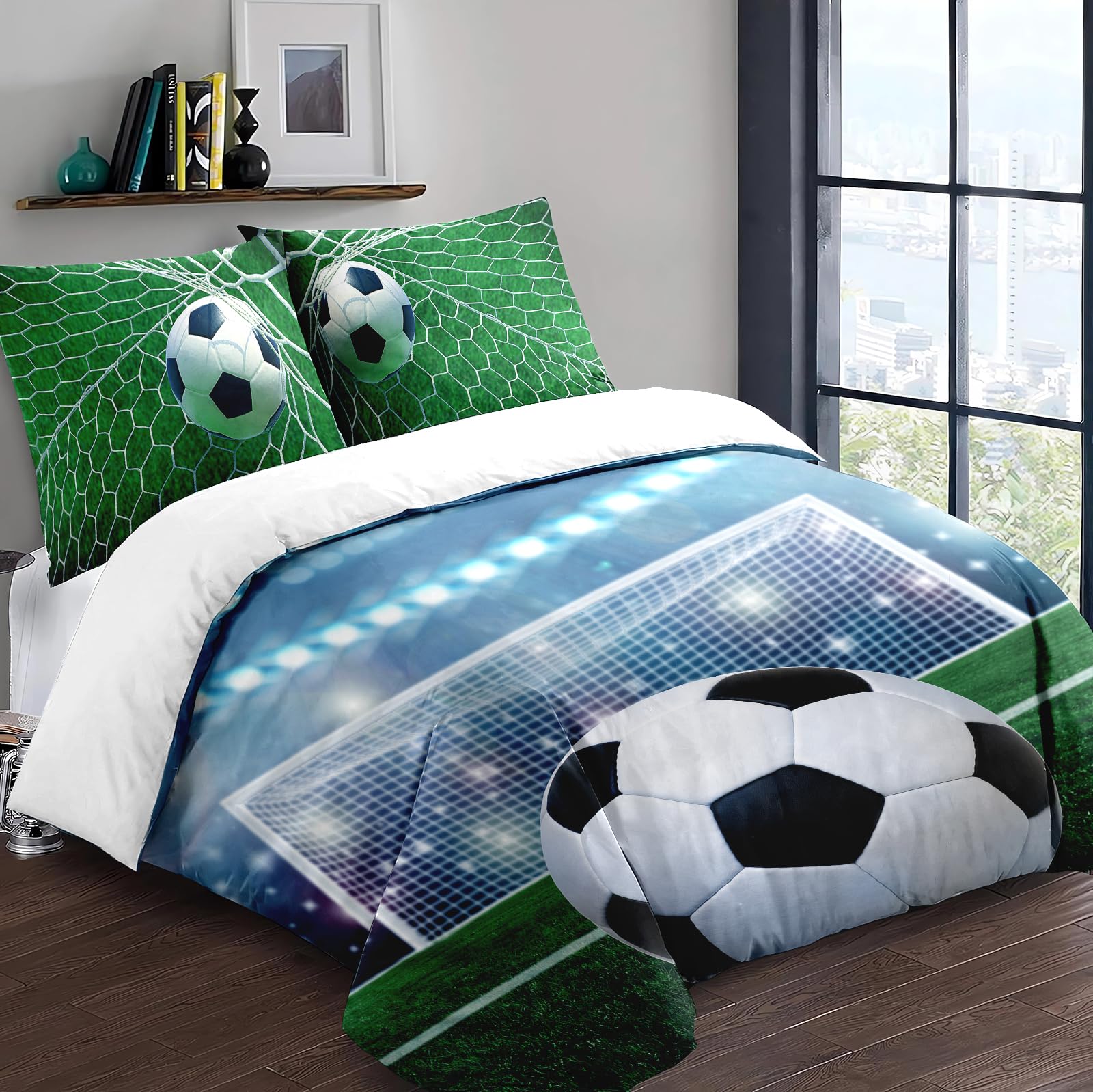 Yzehomijia Football Kids Duvet Cover Sets 200x200cm + 2 Pillowcases 65x65cm, Machine Washable Microfibre, Zip Fastening - Image 2