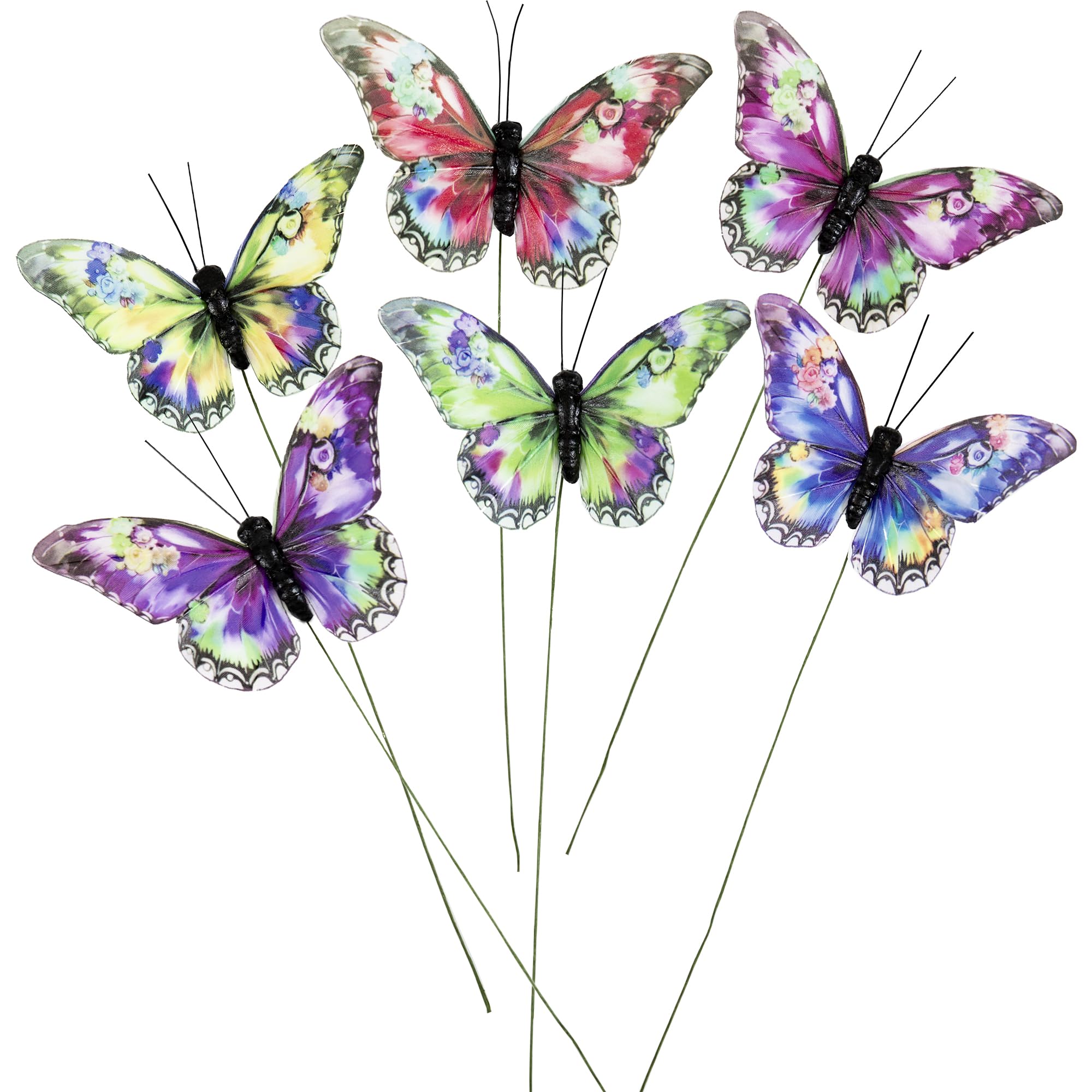 Cartanfill- Artificial Feather Simulation Watercolor Butterfly Party Decoration Set, a Set of 12 Pieces with Wire, Used for Home Decoration in 6