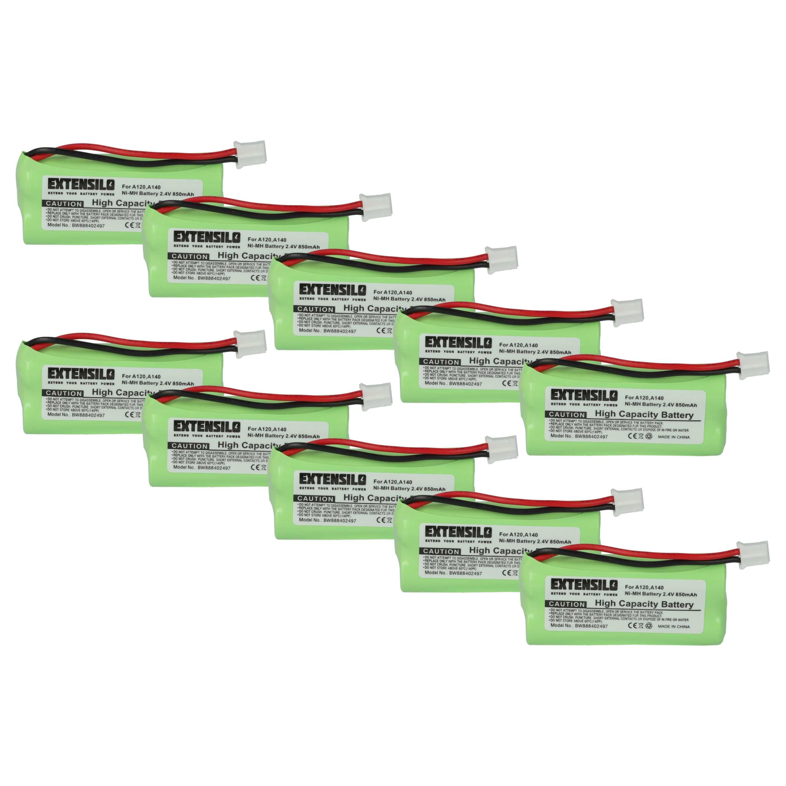 10 x bateria zamienna do T436-U1, V30145-K1310-X359, S30852-D1640-X1, T382 do bezprzewodowego telefonu stacjonarnego (850 mAh, 2,4 V, NiMH)