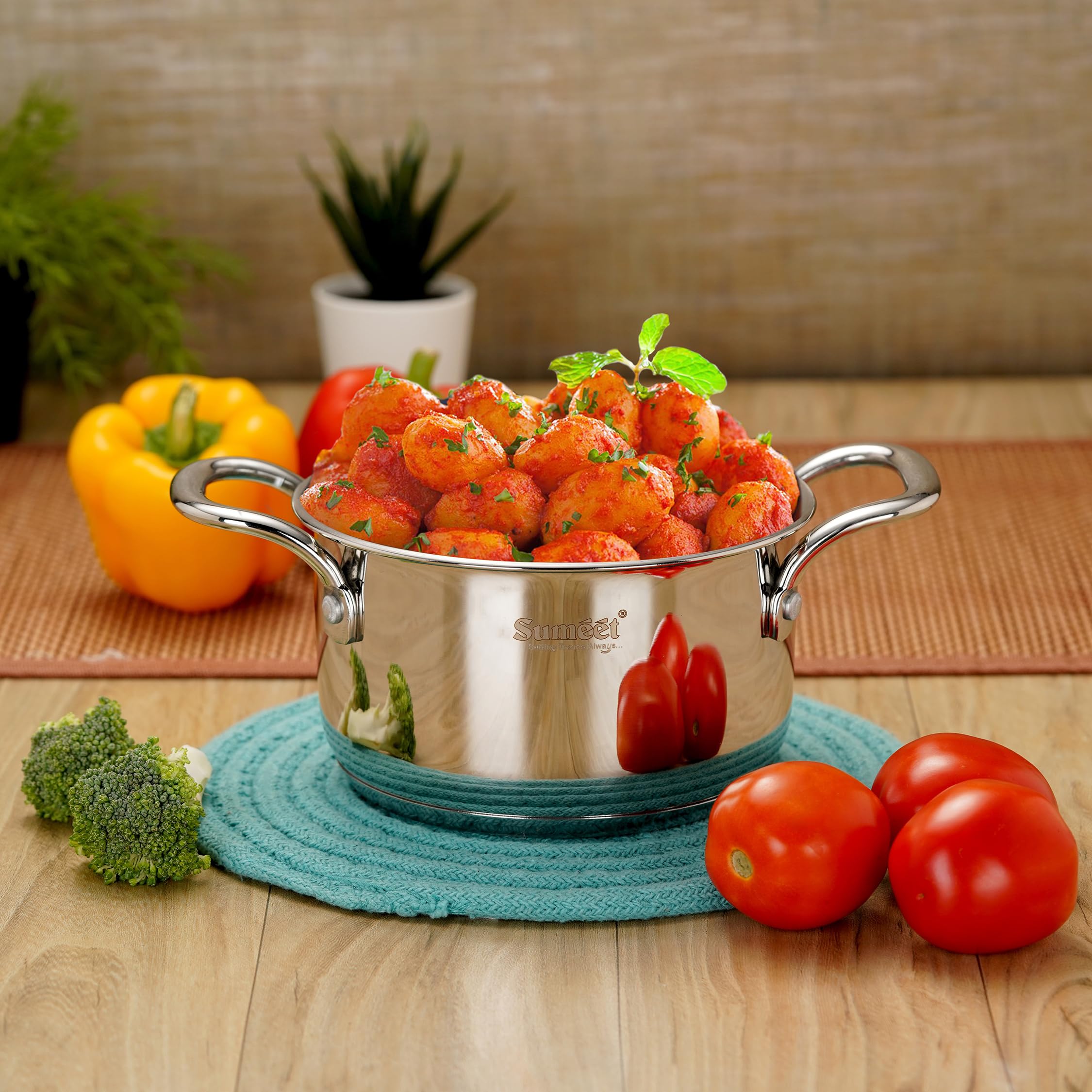 Sumeet Stainless Steel Induction Bottom (Encapsulated Bottom) Casserole 1.3 LTR, 14 Cm Dia, Silver, 1300Ml 1