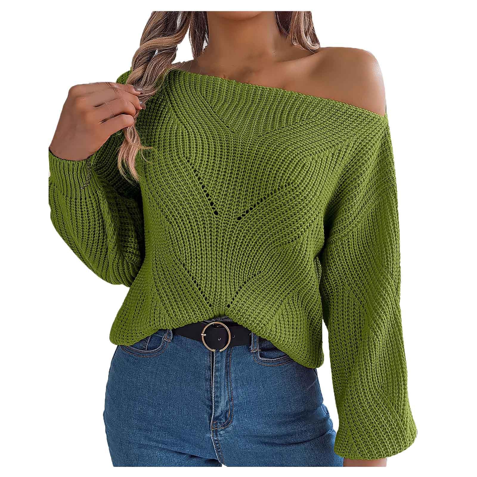 Womens Sweaters Cute Long Sleeve Off The Shoulder Pullover Tops Hollow Out Crochet Dressy Casual Outfits Clothes