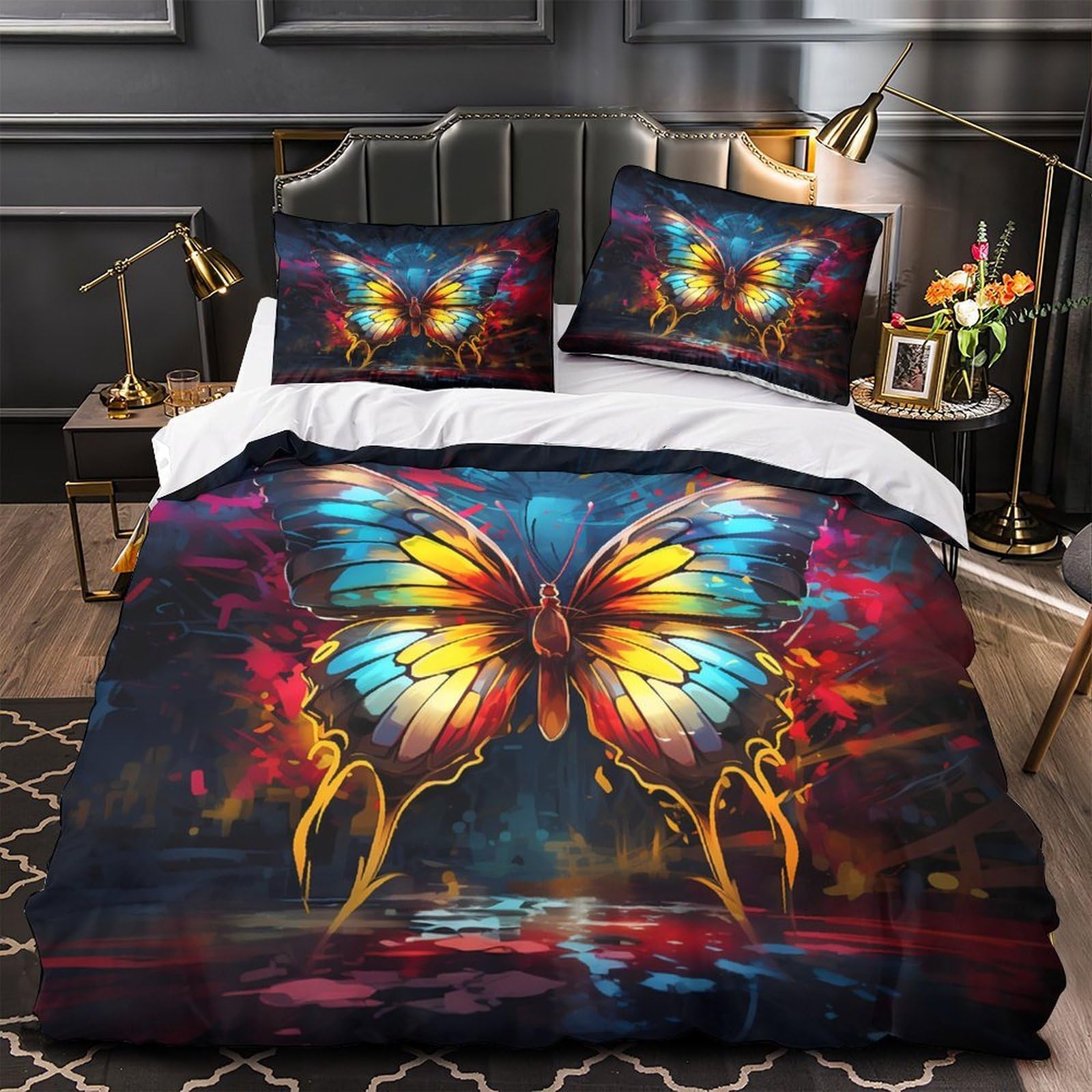 Housse de couette papillon 3D pour chambre de fille lit simple parure de lit 135x200cm