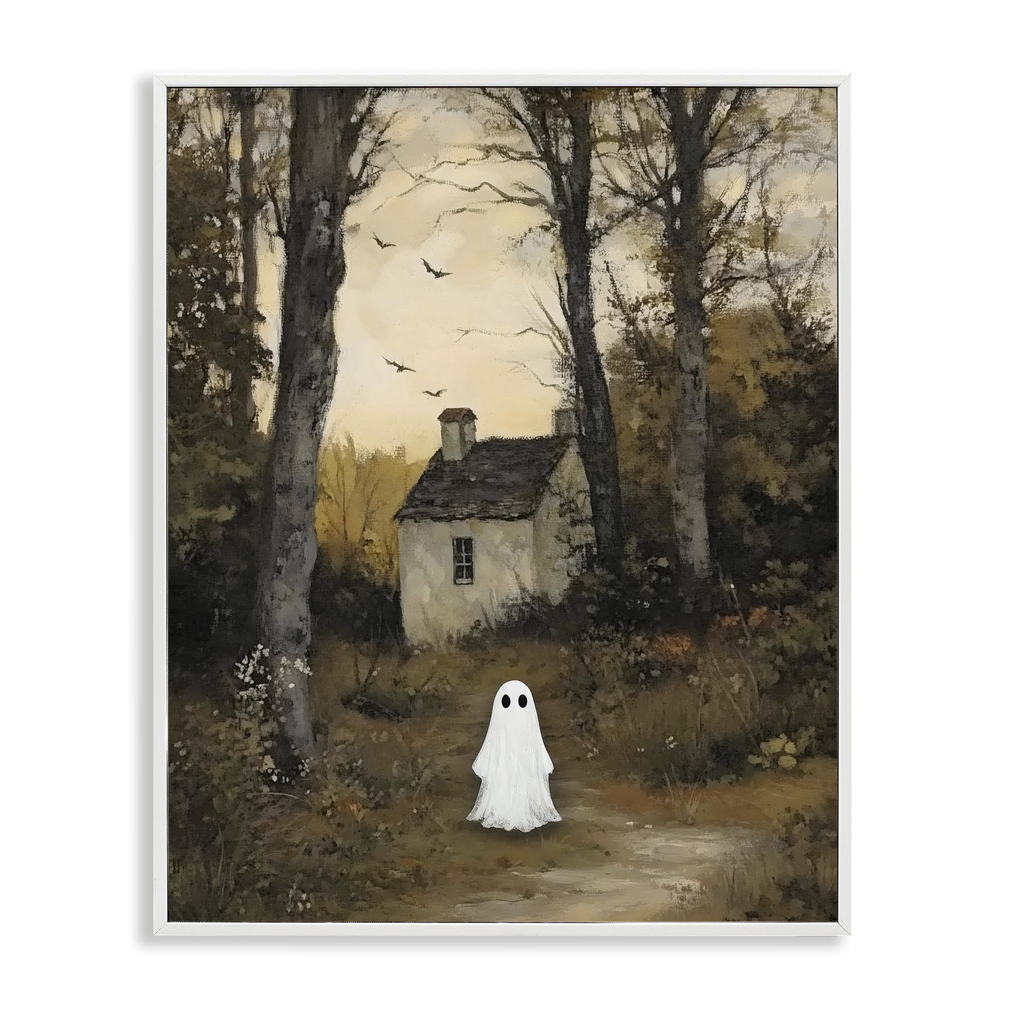 Poster encadré petit fantôme habiller un mur vide cadre gris 35cm