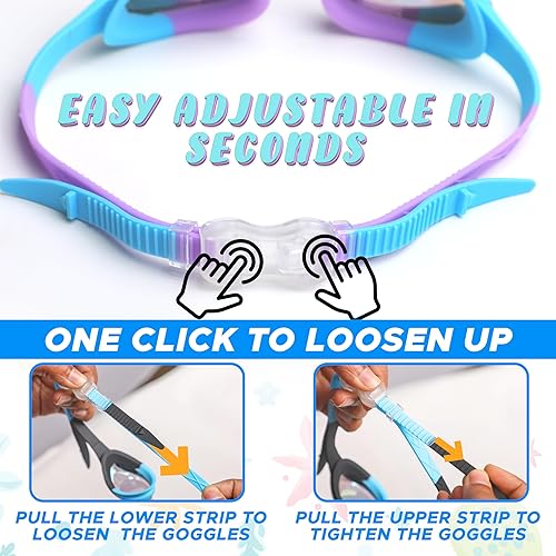 Miniatura 5 de EcoNour Gafas de natación para niños (de 3 a 12 años), antivaho y con protección UV, ajuste personalizado, correa de silicona duradera, lentes de