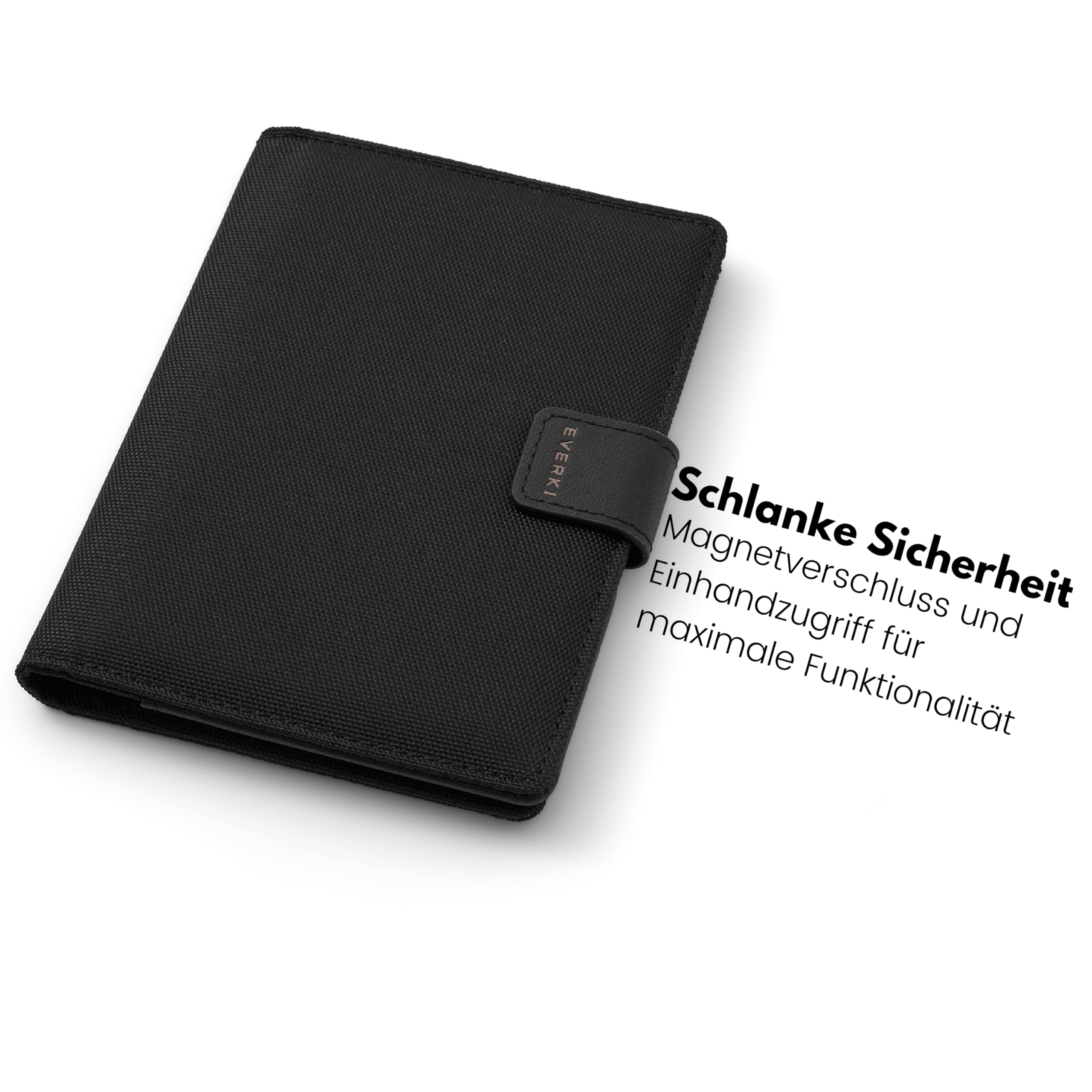 Everki RFID Reisepasshülle – Reisepasshalter mit Kartenfächern und Magnetverschluss, Reisepass-Organizer für Männer und Frauen, Reisezubehör und Geschenk für Reisende, Schwarz
