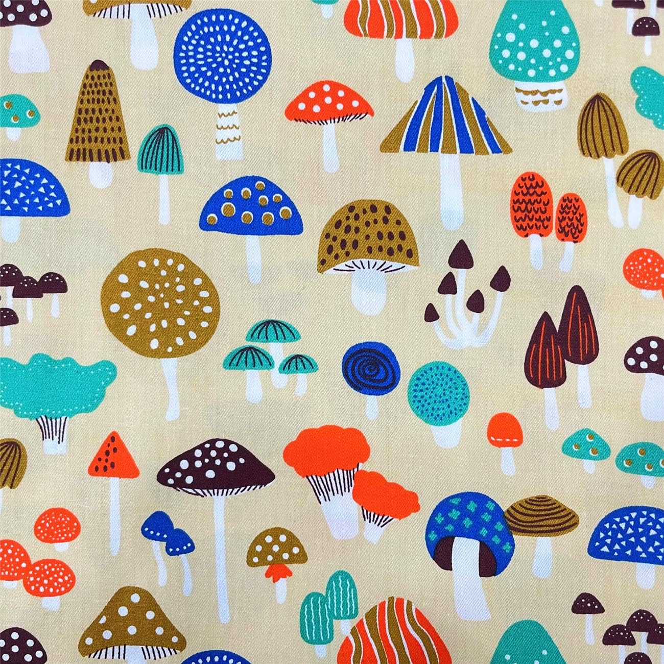 SZRUIZFZ Mushroom Fabric Fat Quarters for Quilting, 6Pcs 18 x 22 Inch 100% Cotton Fabric Bundles, Woodland Botanical Mushroom Prints for Sewing, Patchwork, DIY Crafts