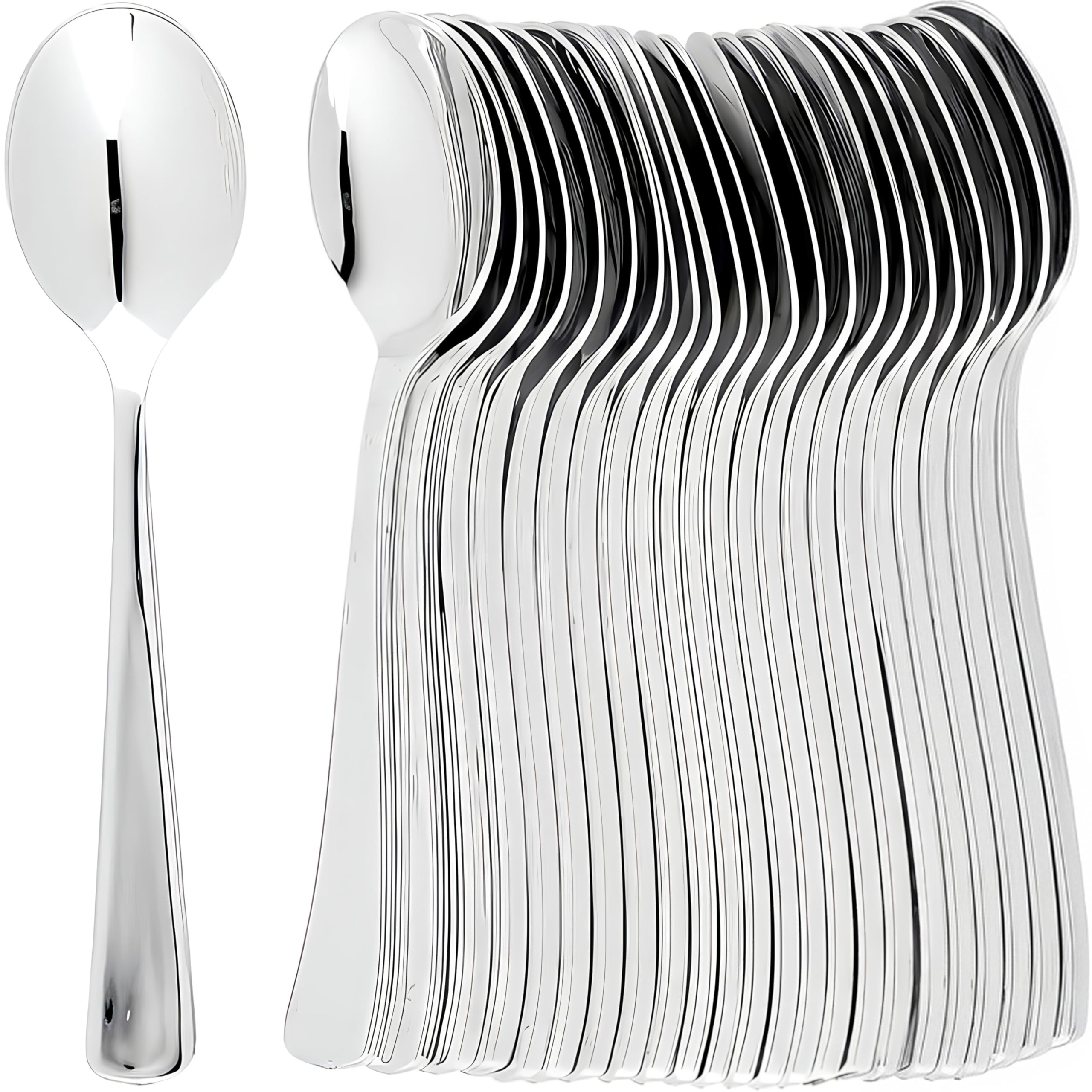 Plastic Cutlery Silverware Extra Heavyweight Disposable Flatware, Full Size Plastic Spoons Like Silver 24 Pack
