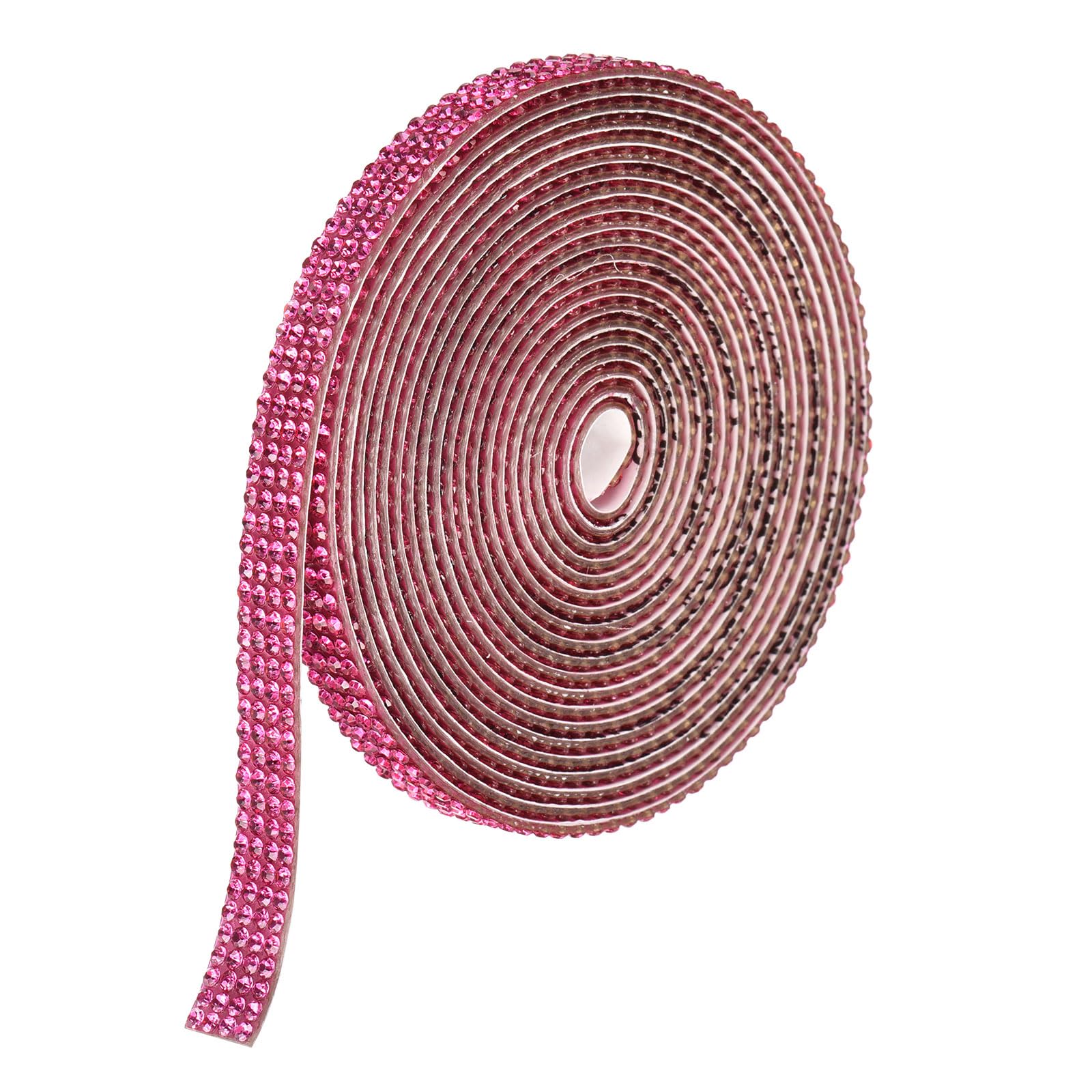 sourcing map Rhinestone Strips,3 Yard 9mm Adhesive Rhinestone Ribbon Bling Rhinestone Tape for for DIY Crafts, Party Car Phone Decorations,Rose Red