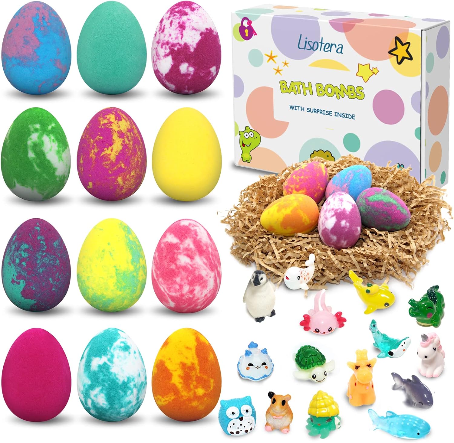 Bath Bombs for Kids with Toys Surprise Inside, Kids Bath Bombs Gift for Easter, 12