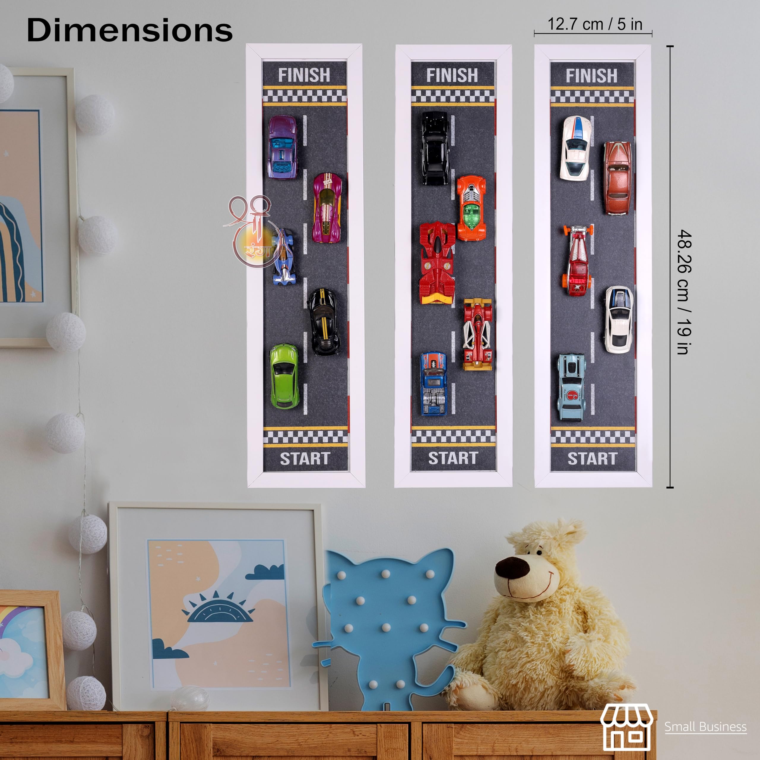 SHREERANG Toy Car Storage Organizer Toy Car Organiser And Storage For Toy Cars Unique Racing Track Pattern Toy Car Display Upto 15 Cars (5 Cars On Each Track, Set Of 3) 4