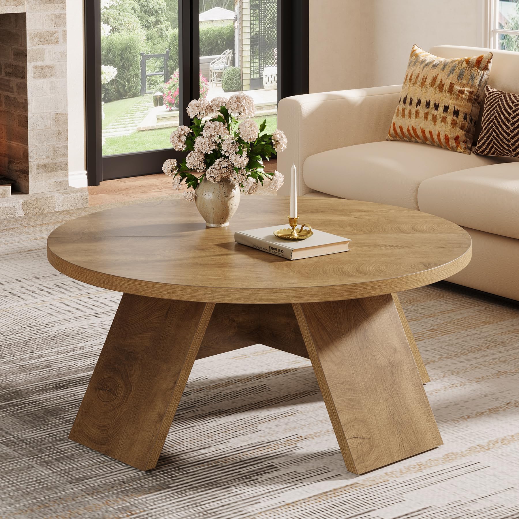 Tribesigns Round Coffee Table 39 37 Wooden Circle Coffee Table with Splayed Legs Modern Accent Center Table for