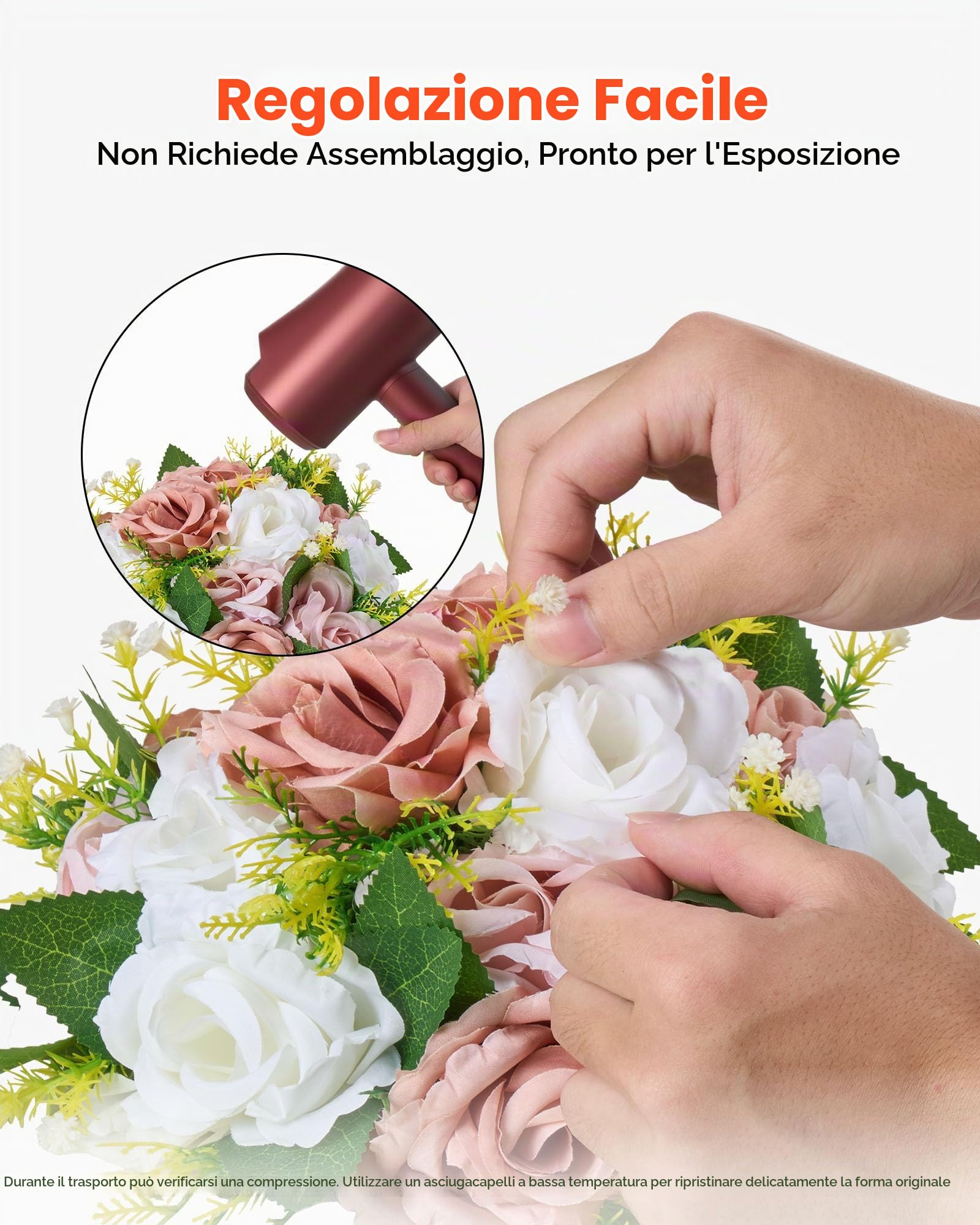 VEVOR Bouquet di Fiori Artificiali, 10 Pezzi, Diametro 24 cm, Centrotavola di Rose per Matrimonio, Composizioni Floreali Finte per Cerimonie, Ricevimenti, Decorazioni per Esterni, Bianco e Rosa