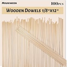Wooden Dowel Rods, 100PCS 1/8 x 12 Inch Round Wooden Sticks for Arts Crafts, Home Decor, Cake Support, Photo Booth Props, Unfinished Natural Hardwood Sticks