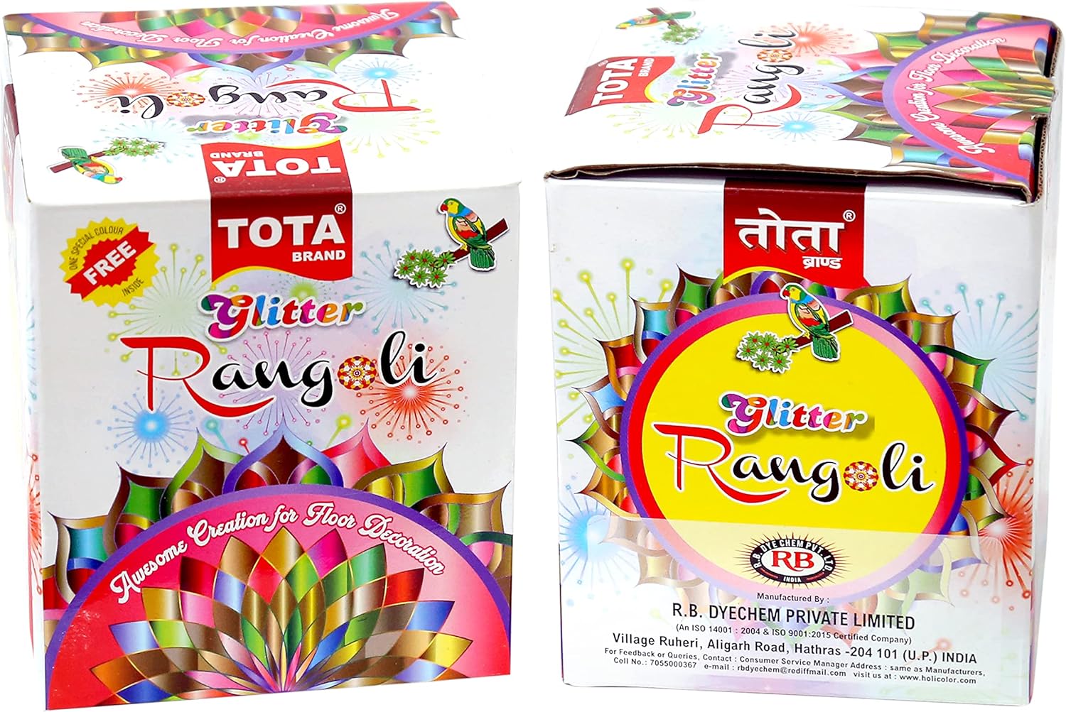 TOTA Rangoli Colour Powder Bottles for Floor, Home Decor, Diwali decoration, Pooja, Art and Craft . Set of 8 Different Glitter Rangoli Colors in Squeeze Bottle with 1 Free Special Black Colour
