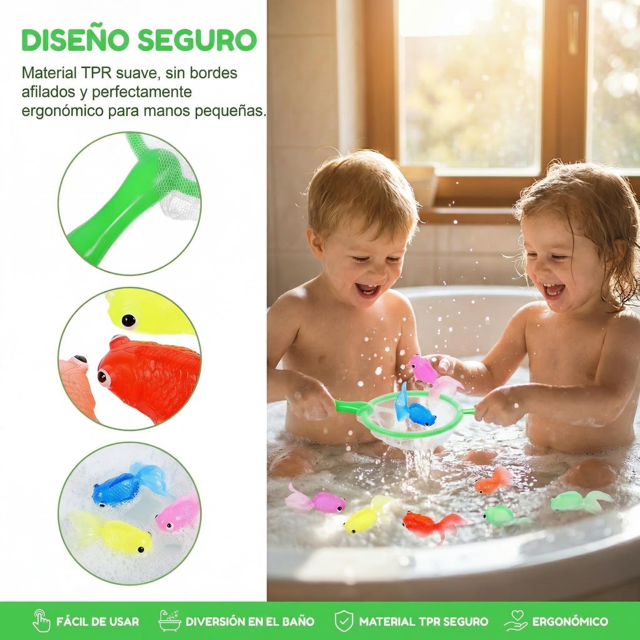 TOYANDONA 2 Juegos para Niños de Juguete de Baño de Pesca Peces de Colores Artificiales de Acuario Peces Flotantes Falsos con Red de Aterrizaje para Niños Pequeños Piscina Playa Fiesta