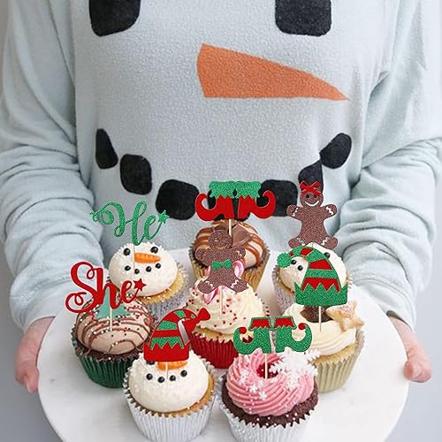 Miniatura 4 de Paquete de 24 Adornos para Cupcakes de Feliz Navidad, Adornos para Cupcakes para Revelación de Género, Adornos para Cupcakes de Árbol de Navidad,