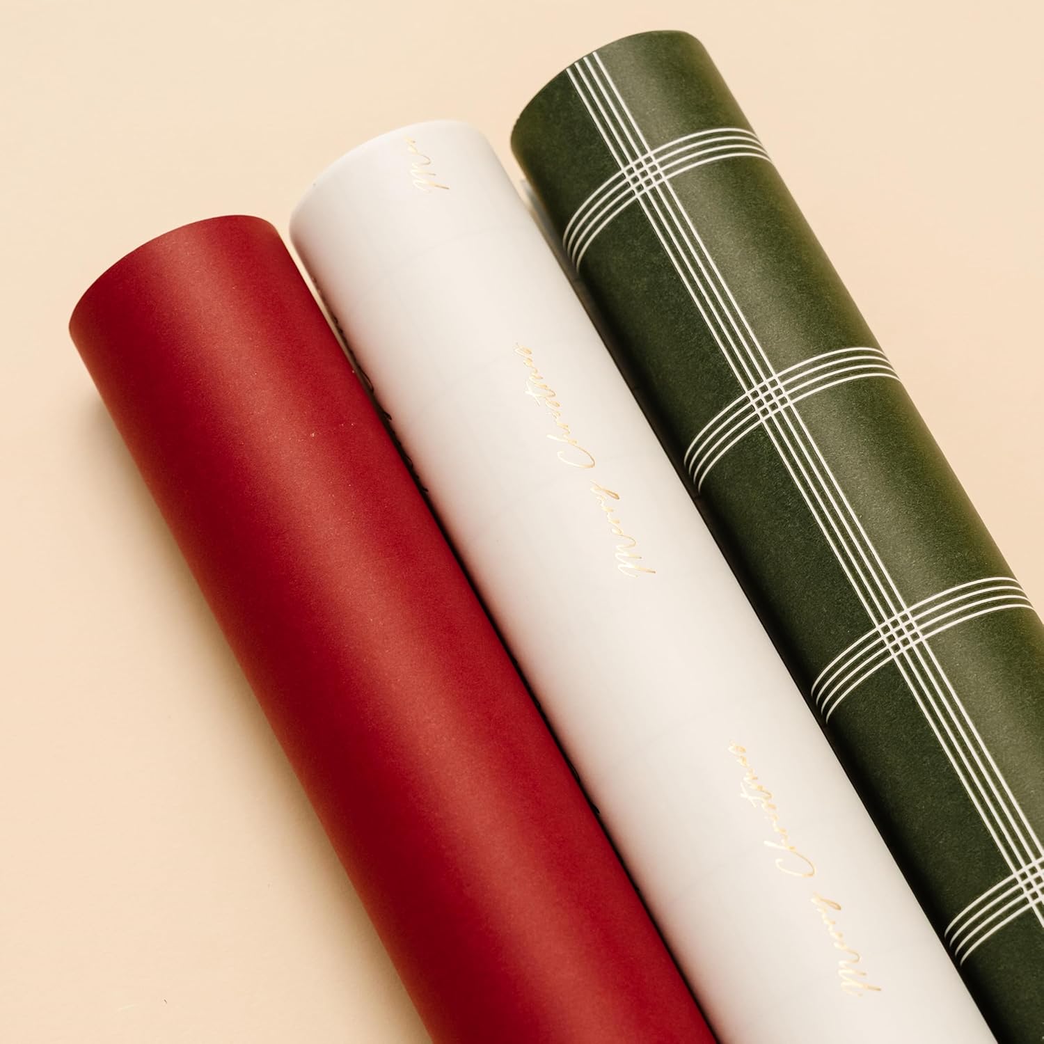 Merry Market Christmas Wrapping Paper Rolls, Premium Matte Gift Wrap, 30” x 168” Large Roll, Gold-Foil Plaid Design, Holiday Gift Wrapping
