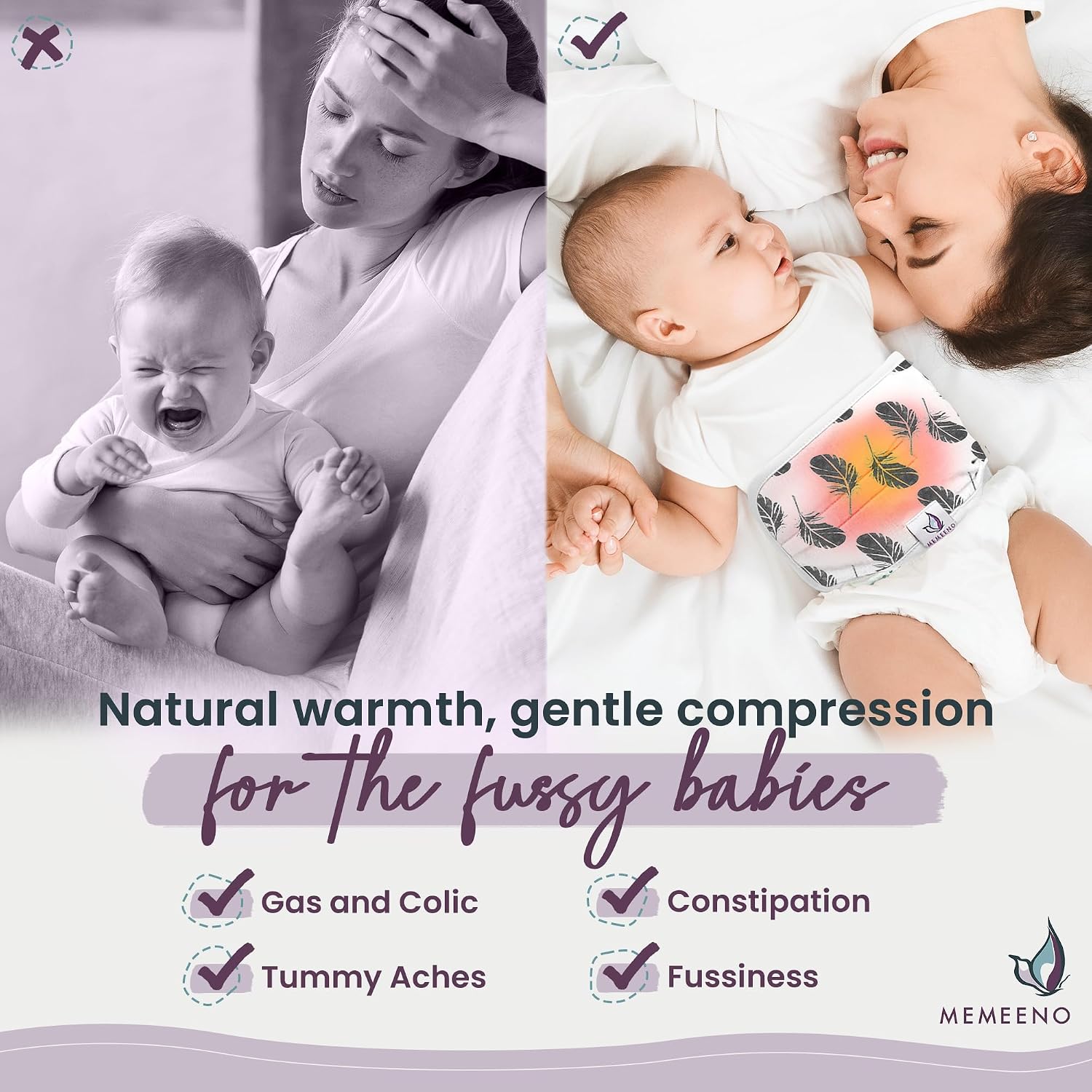 MEMEENO Baby Belly Band for Gas & Colic Relief - Heated Tummy Wrap for Newborns