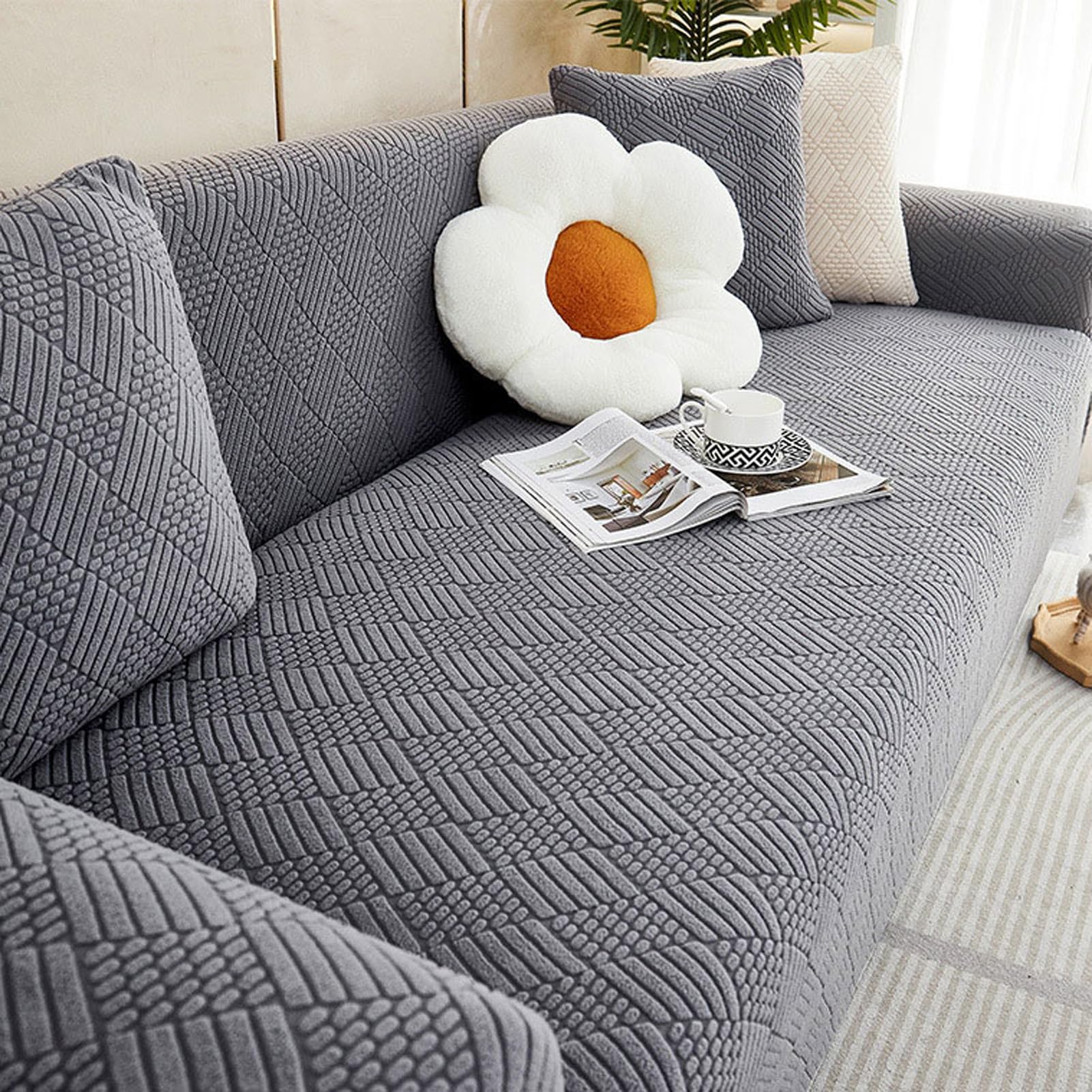 Amazon.com: Thick Textured Couch Cover Knitted High Stretch