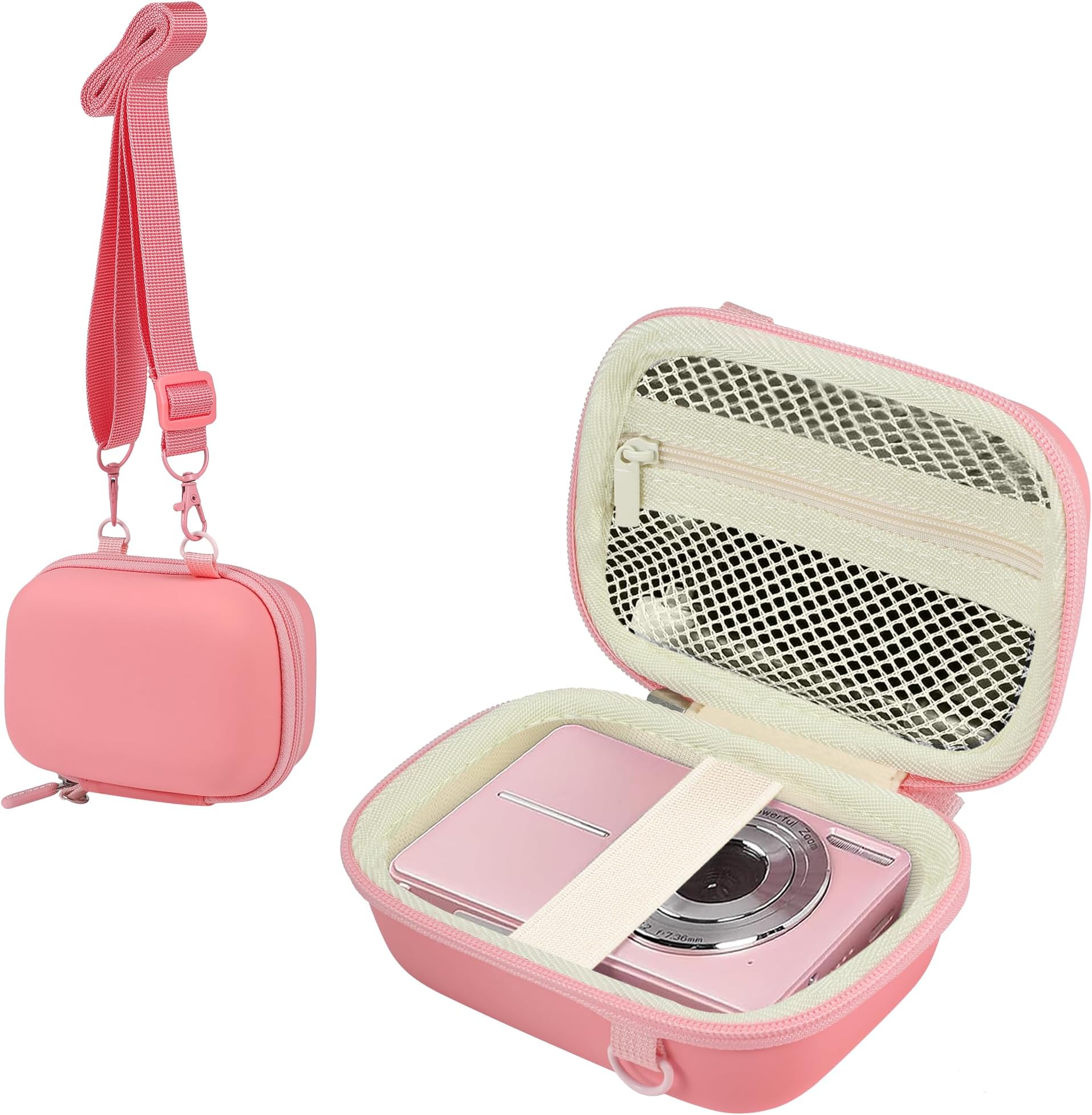 Leayjeen Hard Shockproof Digital Camera Case for Kodak FZ45 FZ55 Canon ELPH 180 Sony DSCW800 Compact Camera, Waterproof PU Leather Protective Cover with Accessory Pocket - Pink (Case Only)