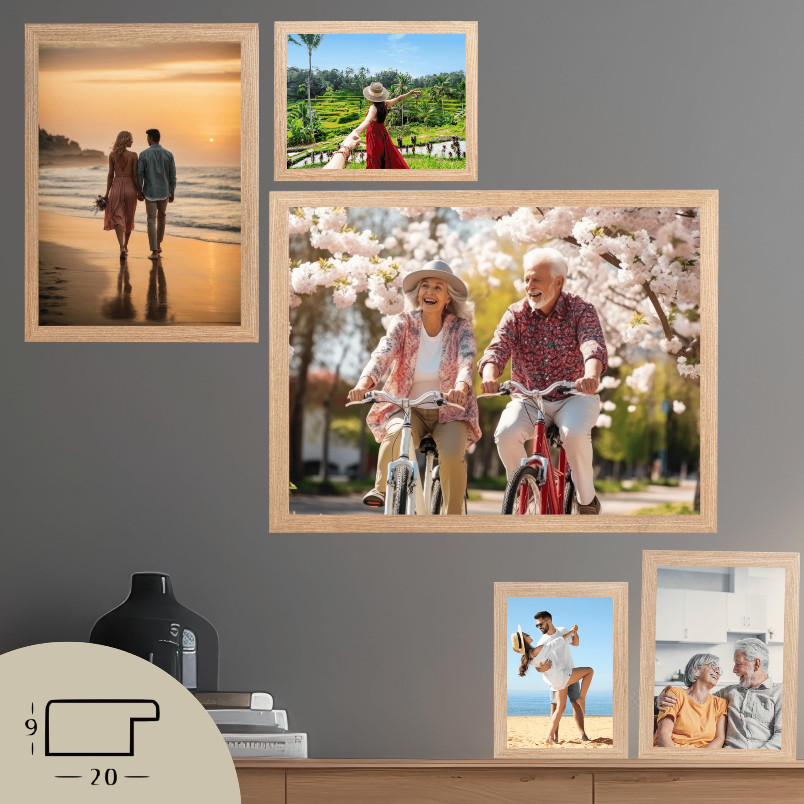VictoR Bilderrahmen Dix 3er Set 21x30 cm (A4) in beige - moderner Holzrahmen mit bruchsicherem Acrylglas - Bilderrahmen A4 beige - Fotorahmen Holz