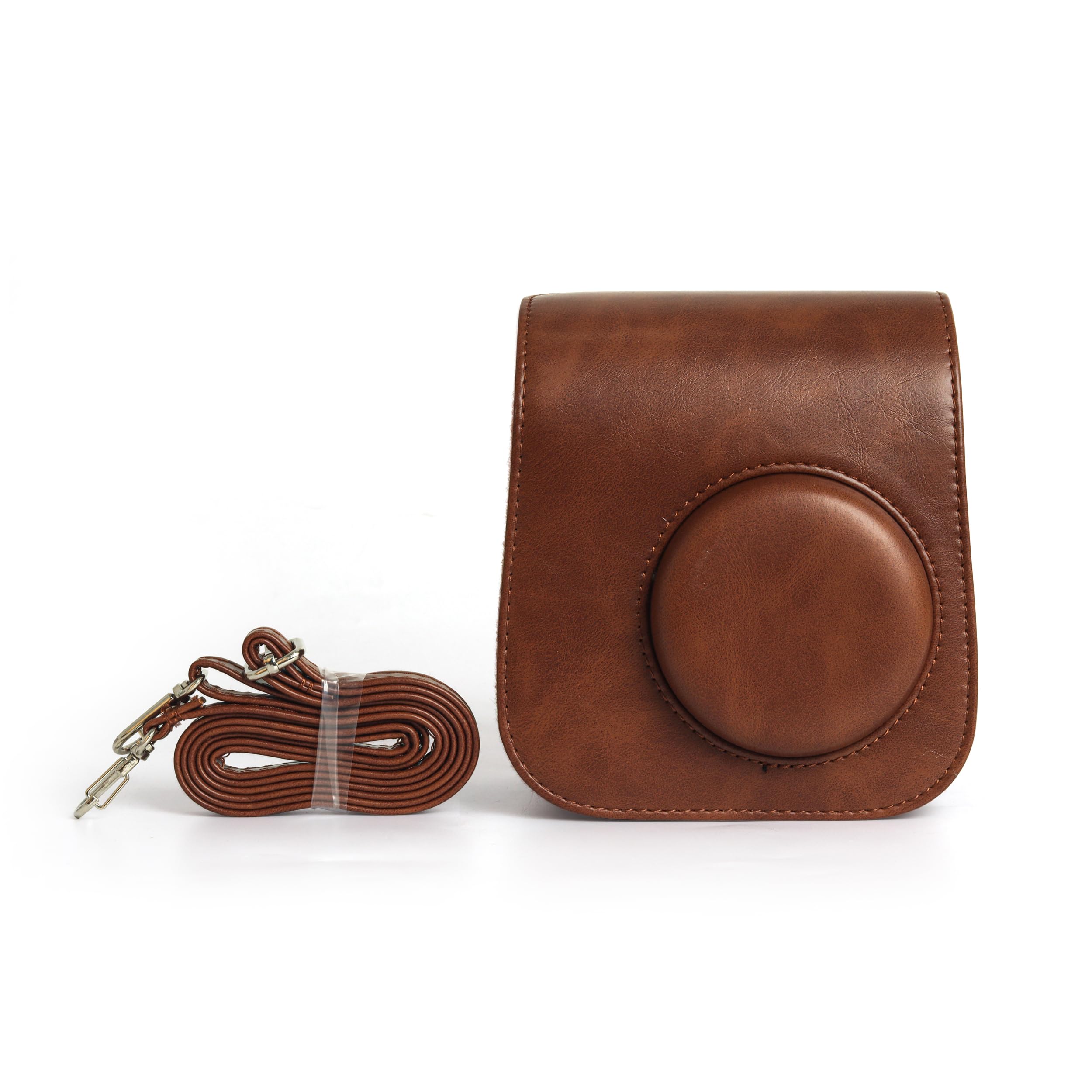 zikkon pu leather protective camera case pouch compatible with fuji-film instant insta-x mini se instant camera carrying bag with adjustable shoulder strap-brown