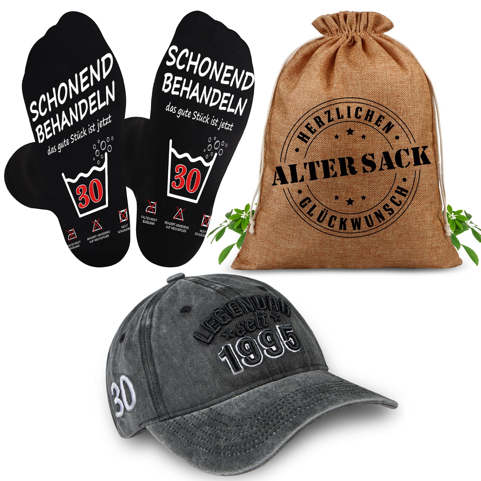 TUZELIYA Geburtstag Geschenke für Männer - 3 in 1 Alter Sack Geschenkbeutel mit Baseball Cap und Socken - Witzige Geschenke für Papa Ehemann Opa Ehemann Freund