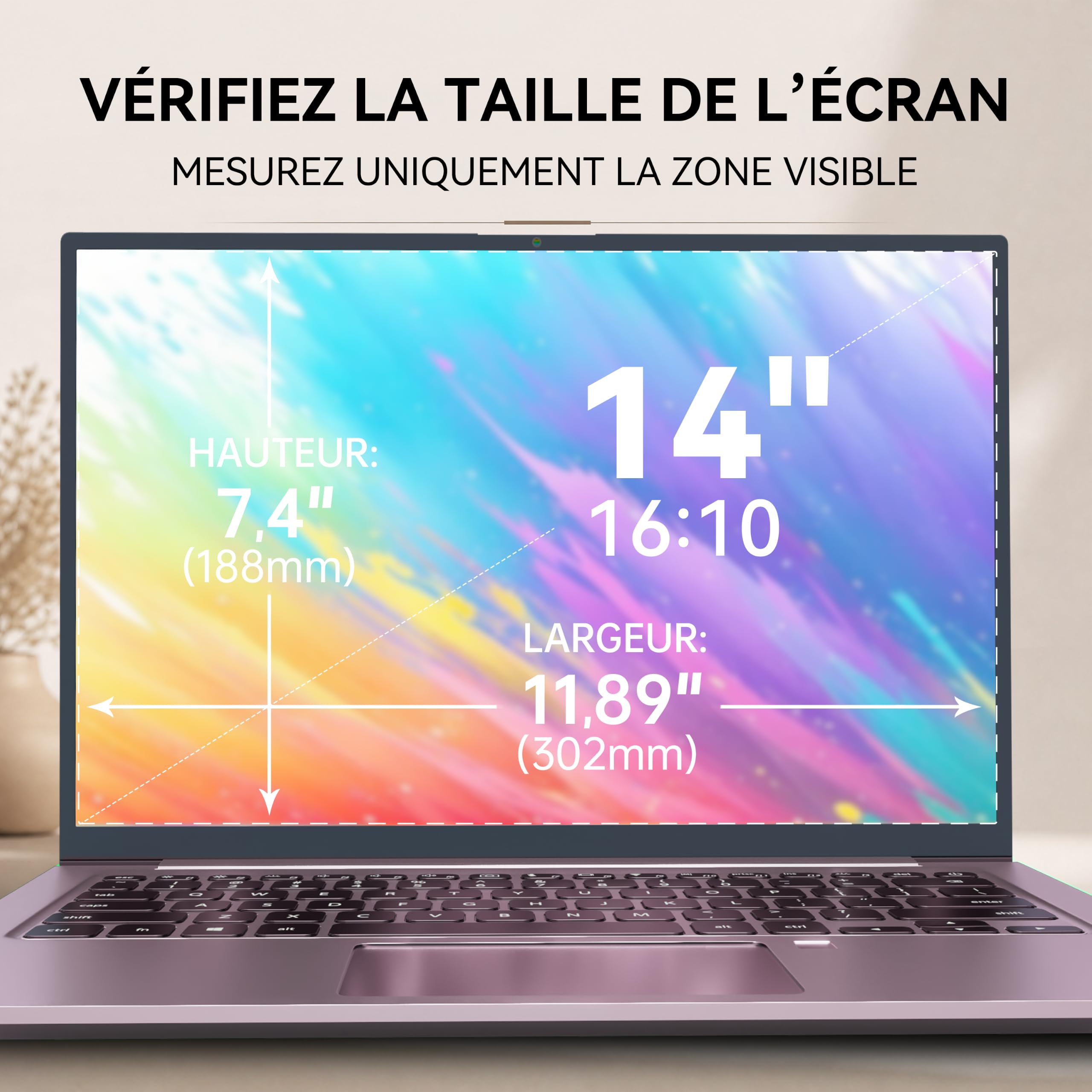 Filtre Confidentialité Protection Écran 14 Pouces 16:10 Ordinateur Portable, Amovible Anti Espion Lumière Bleue Reflet Protege écran Film Compatible avec HP Laptop Dell ASUS Acer Lenovo Thinkpad
