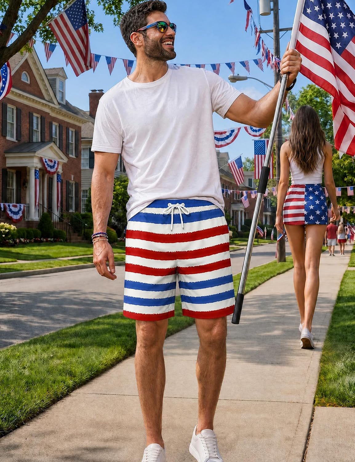 Lzzidou Men's American Flag Swim Trunks USA 4th of July Patriotic Board Shorts Quick Dry Lined Beach Shorts