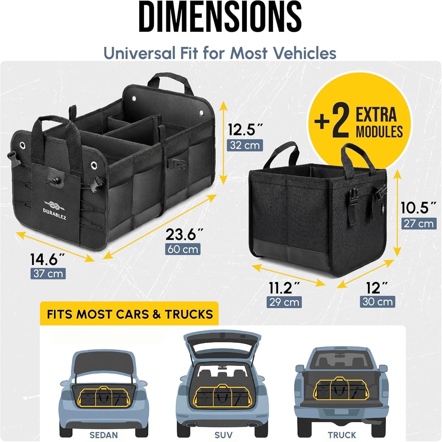 Trunk Organizer 5-Section Modular XL Car Storage System – Extra Large Cargo Organizer for Car Trunk, Foldable Multi-Compartment Auto Organizer, Heavy Duty Oxford 1680D – Black