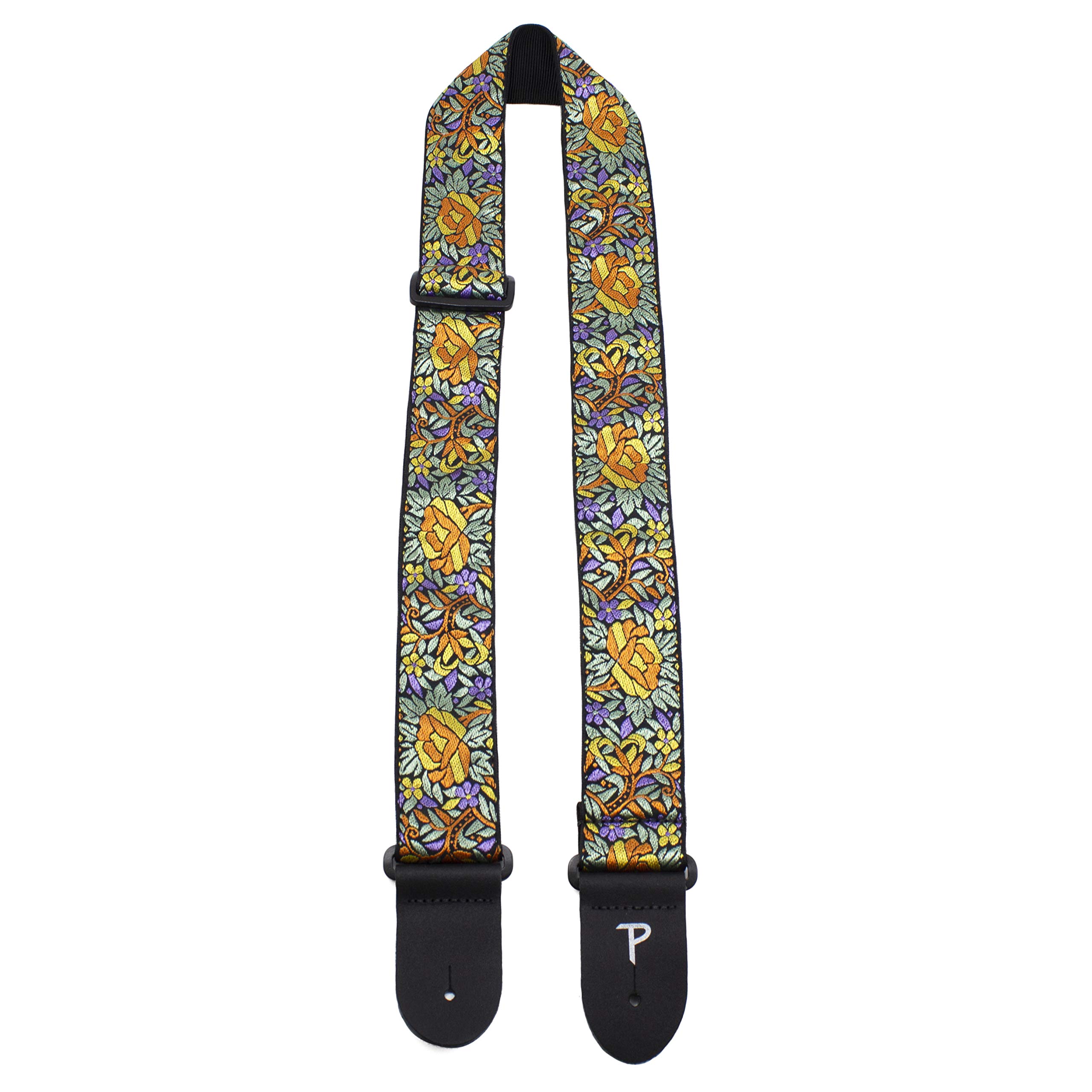 Perri's Leathers Ltd. - Gitarrengurt - Nylon - Jacquard - Blumenmuster Orange Gelb - Einstellbar - Für Akustik-/Bass-/Elektrogitarren - Hergestellt in Kanada (TWS-7276)