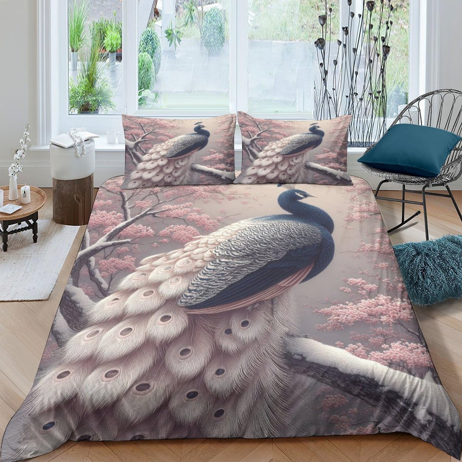 Ctjqhvkz Style-3 3D Printed Elegant Peacock Fitted Sheet Microfiber Soft Breathable Blossom Bed Cover For Bedroom Guest Room Decor Single（135X200cm）