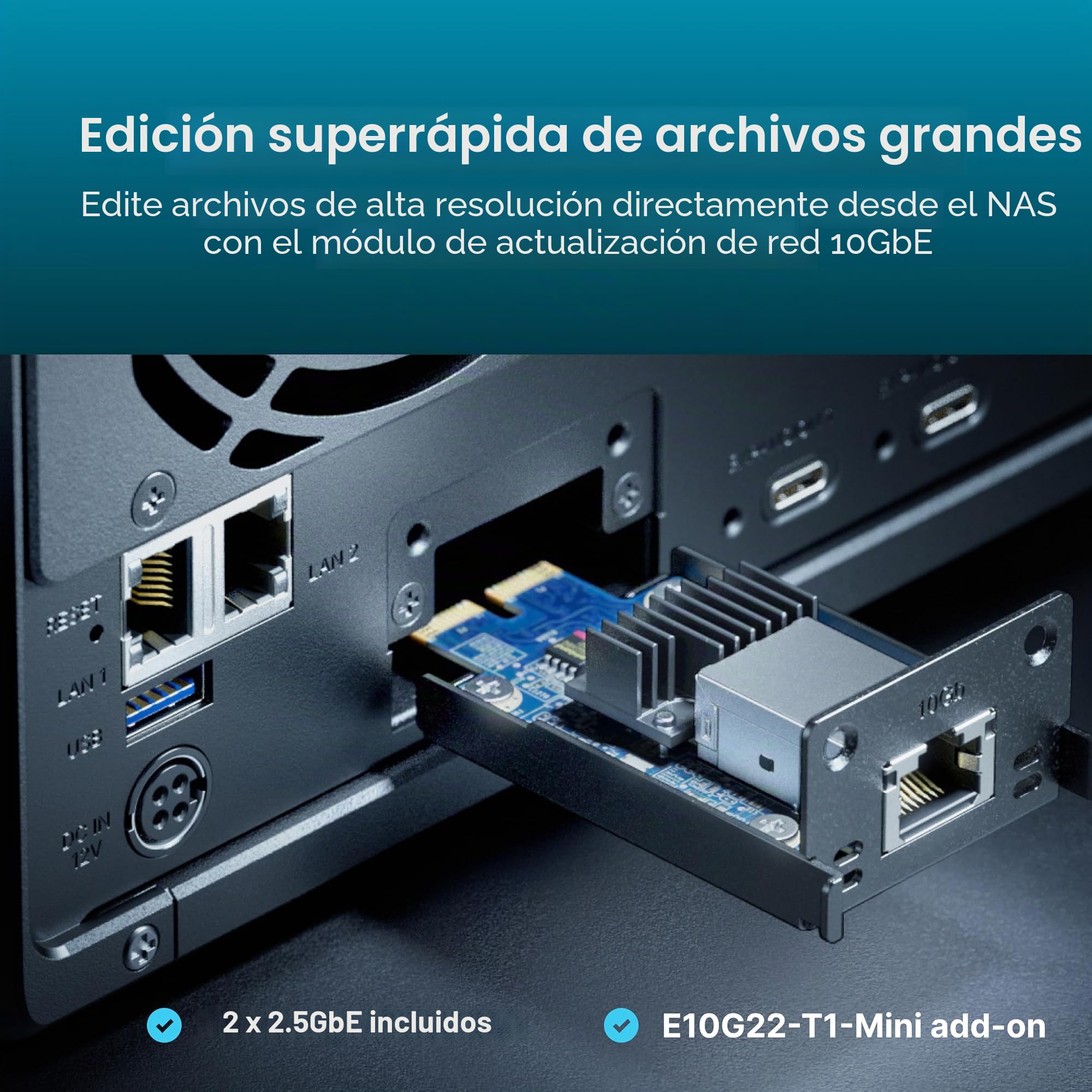 Synology Kit NAS expandible de 5 bahías, CPU AMD RyzenCPU DS1525+ con Memoria de 8 GB, usuarios estándar de 2.5 GbE, Distribuidor Autorizado Nacional, Field Lake, Soporte telefónico, DiskStation