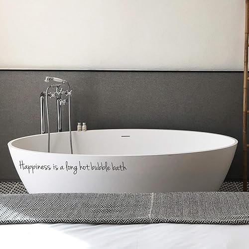 Calcomanía artística de vinilo para pared, la felicidad es un baño largo de burbujas calientes, 3 x 23 pulgadas, decoración moderna e ingeniosa para