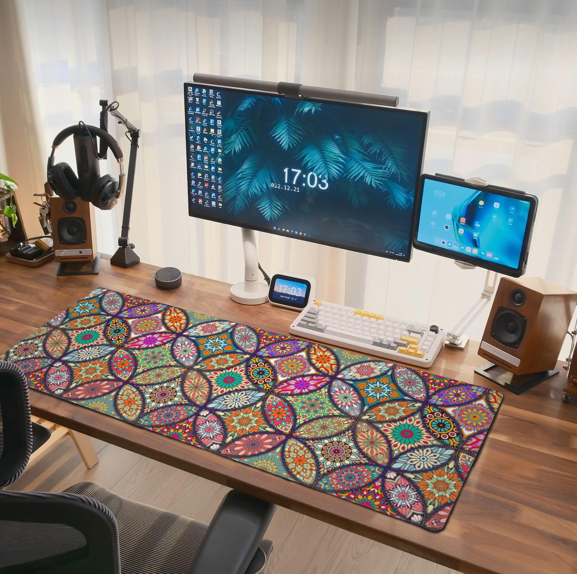 Colorful Mandala Mouse Pad Extended Large Gaming Mousepad XL Big Long Oversized Desk Mat Stitched Edges 31.5 X 11.8 Inch for Home Office