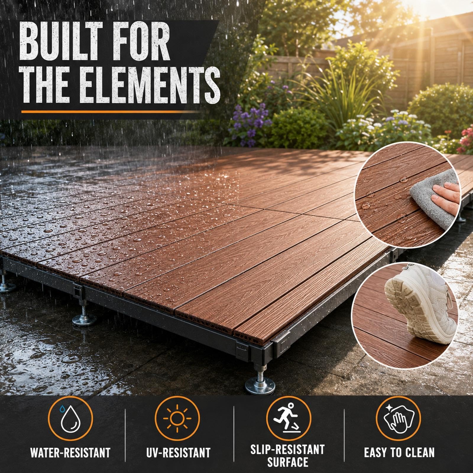 Kit per terrazza galleggiante, Terrazza modulare resistente alle intemperie | Modulare regolabile ad incastro per esterni, Pavimentazione per giardino, patio, prato con struttura in metallo(Grey)