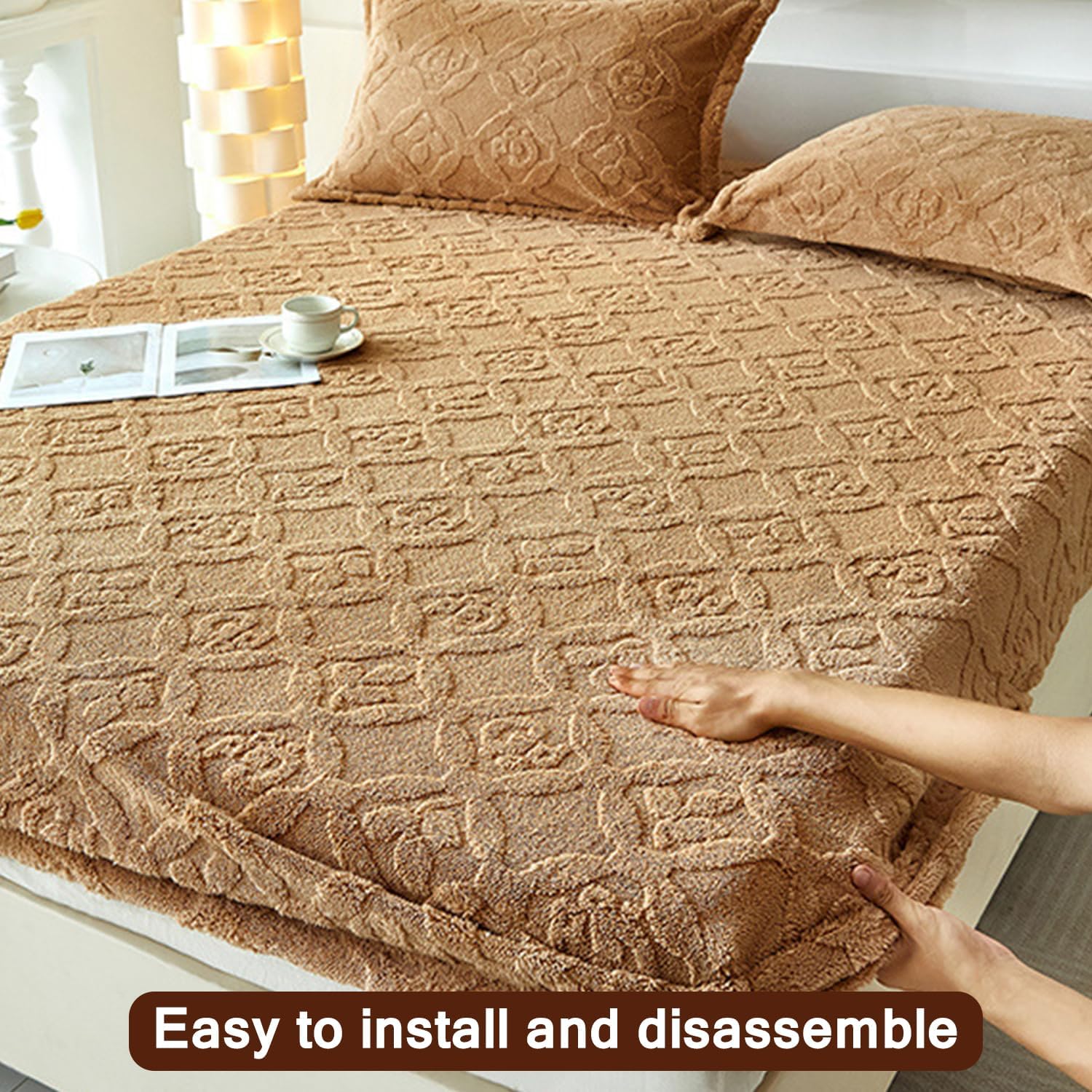 Khaki,200 * 220cm,LDLCYCN Luxury Mattress Protector Cover Queen King Twin Size Thicken Fitted Sheet Warm Mattress Cover Breathable Mattress Pad Cover with 10'' Deep Pocket Bed Cover Washable