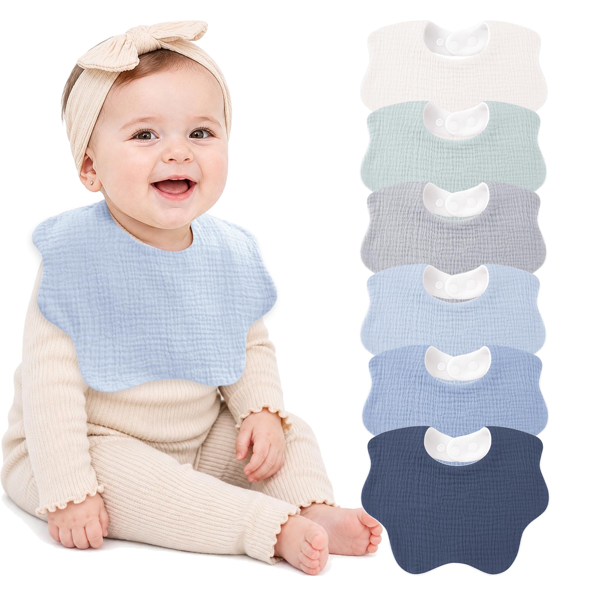 Bearmoss Muslin Baby Bibs for Drooling &amp; Teething Cotton Drool Bib 6 Pack