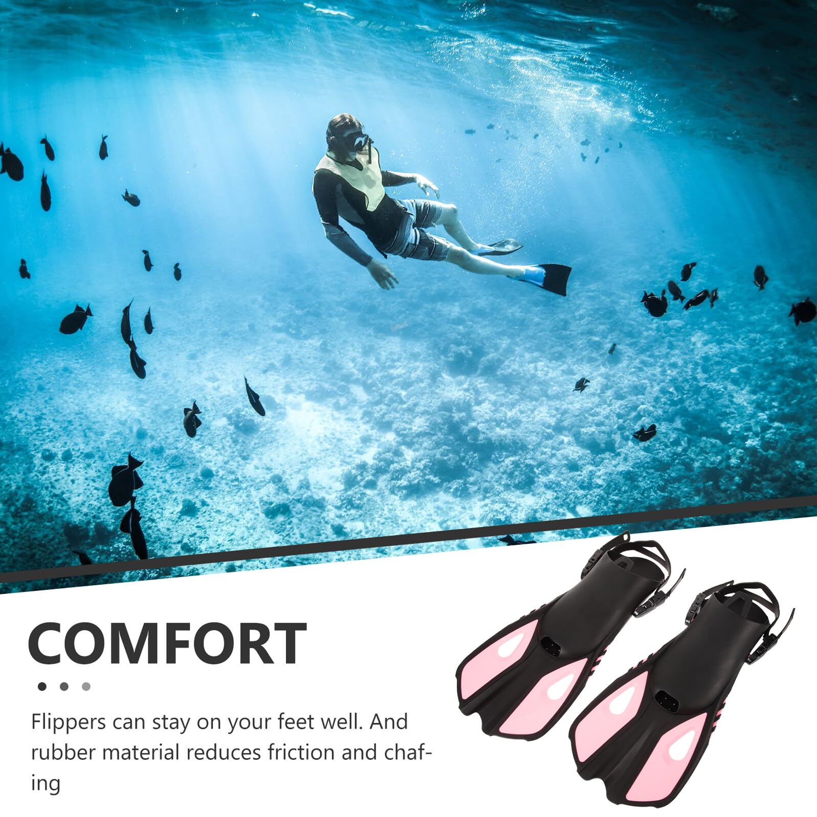 PRETYZOOM Aletas de Buceo Ajustables para Adultos, Color Rosa L/XL, de Goma Cómoda y Puntera Abierta, Equipo de Entrenamiento para Snorkel y Natación Recreativa