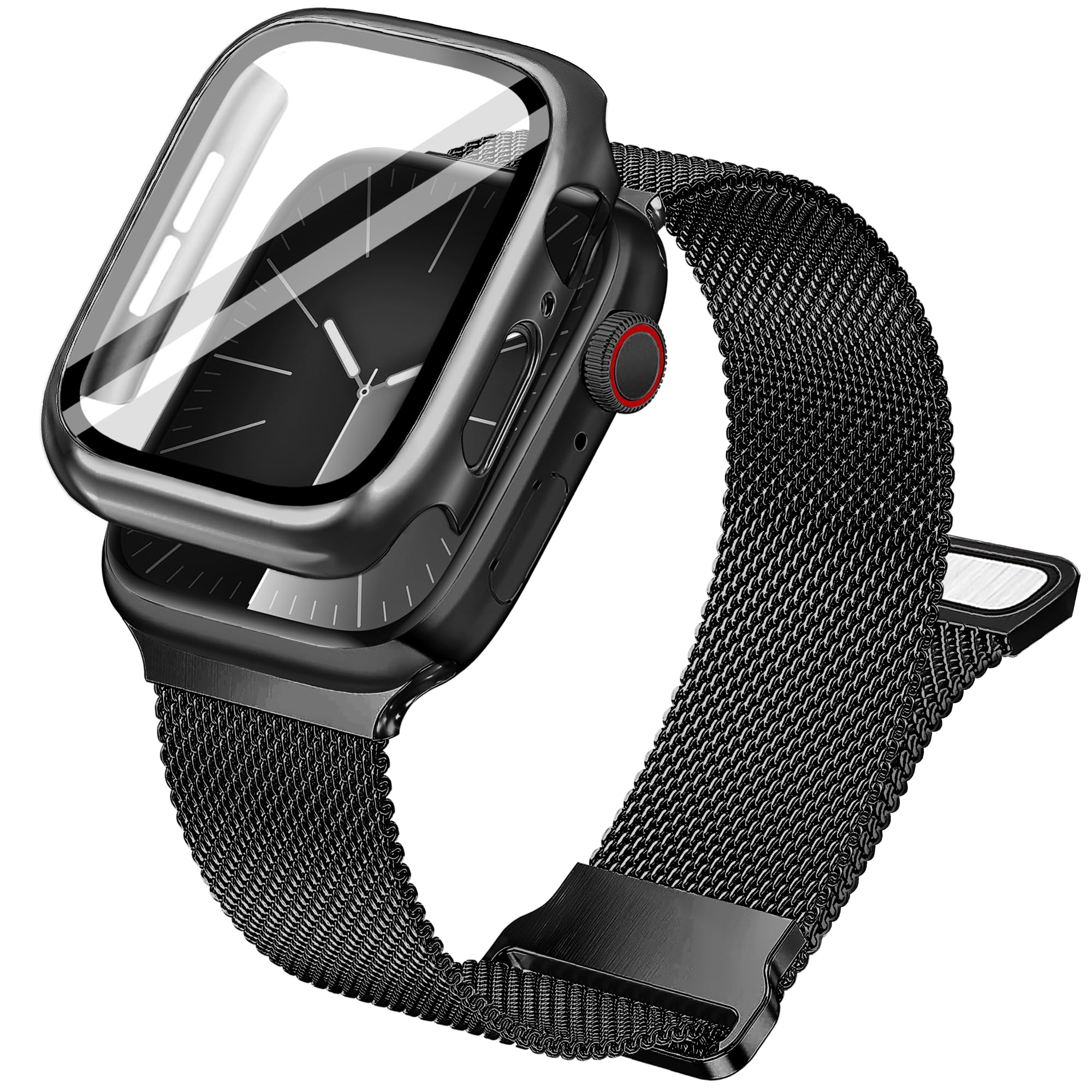 Ocaer Kompatibel mit Apple Watch Armband mit Gehäuse 40mm 41mm 42mm 44mm 45mm 46mm, Metall Magnetisch iWatch Armband für Apple Watch SE Series 11 10 9 8 7 6 5 4, Edelstahl Mesh Loop