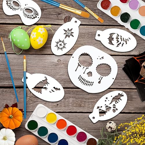 Miniatura 5 de Juego de 47 plantillas de pintura facial, 17 plantillas de pintura facial grandes reutilizables, 20 plantillas de pintura pequeñas y 10 pinceles de