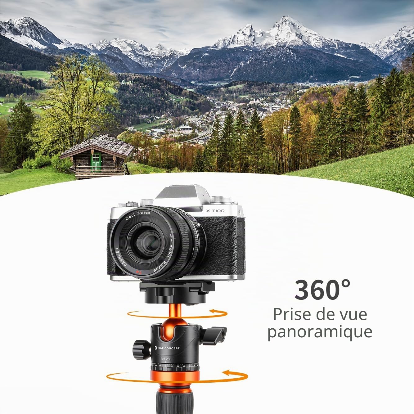 K&F Concept Rotule Ball Tête vis 3/8" en Aluminium Ball Head Adaptateur 360° Rotatif avec Plaque Rapide de Vis 1/4" pour Trépied et Caméra Charge Max 10KG
