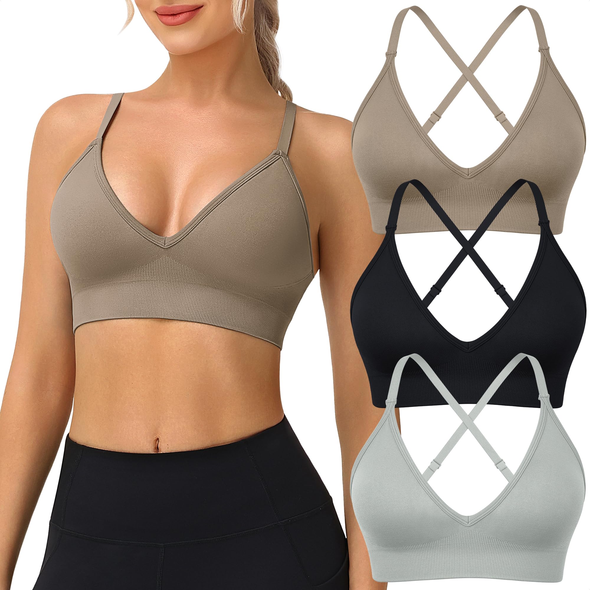 WANAYOU Sports Bras for Women 3 Pack