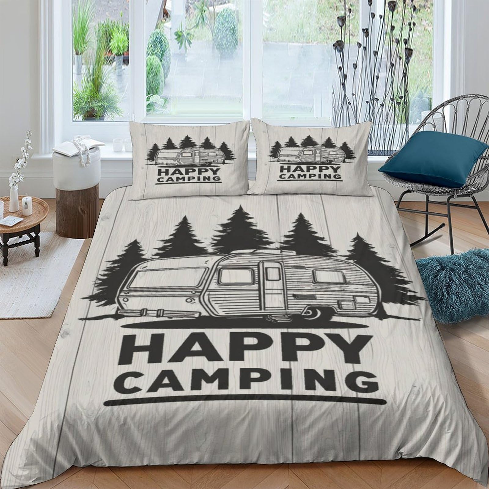 Ctjqhvkz Style-9 3D Printed Camper Forest Fitted Sheet Microfiber Soft Happy Camping Bed Cover For Bedroom Dorm Mattress Protection Decor Single（135X200cm）