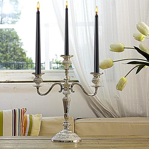 Miniatura 7 de Juego de 4 velas cónicas negras de 10 pulgadas, candelabros altos, sin goteo y sin humo, velas de cena en casa, fiesta, boda, Halloween, velas de